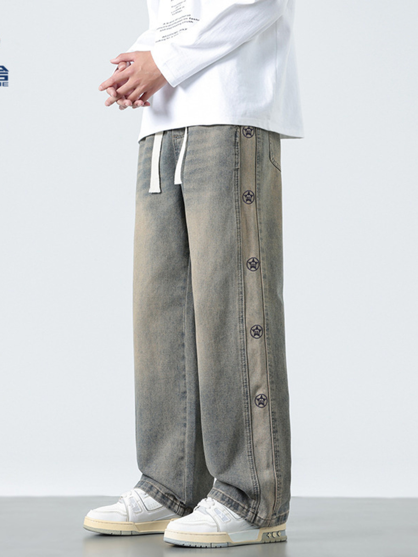 Men's Plus Size Drawstring Wide Leg Jeans
