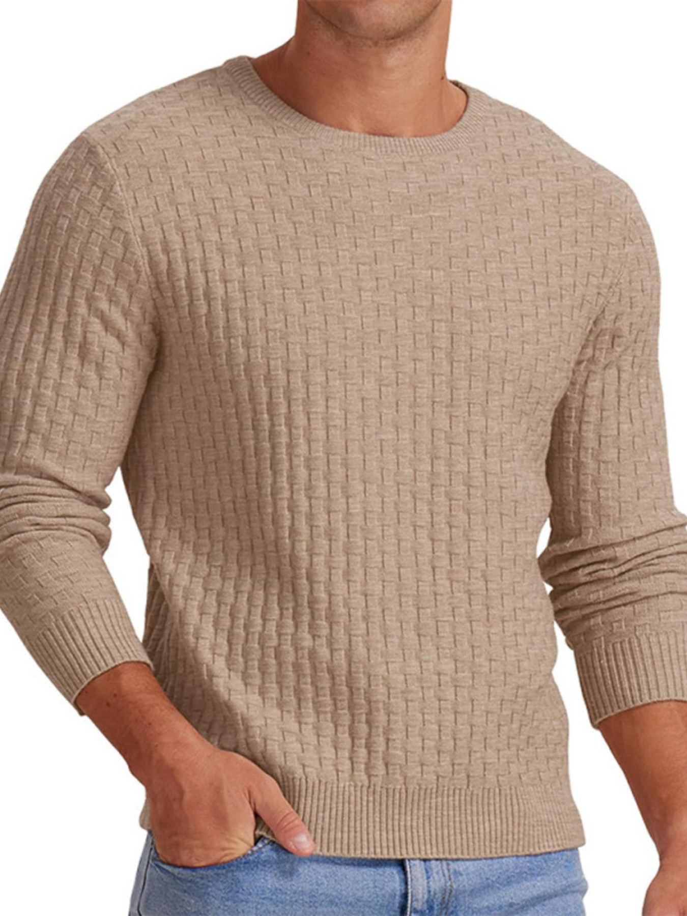 Men's Full Size Ribbed Hem Round Neck Sweater Plus Size