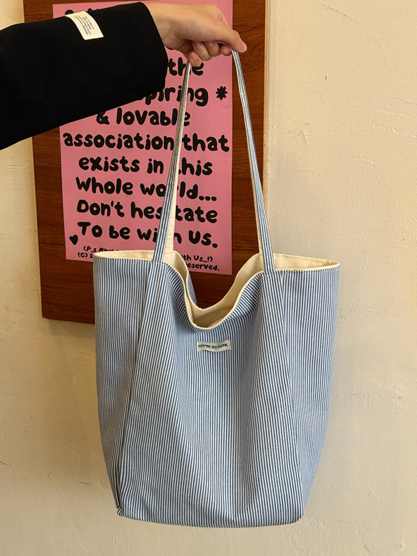 Letter Embroidered Canvas Shoulder Bag