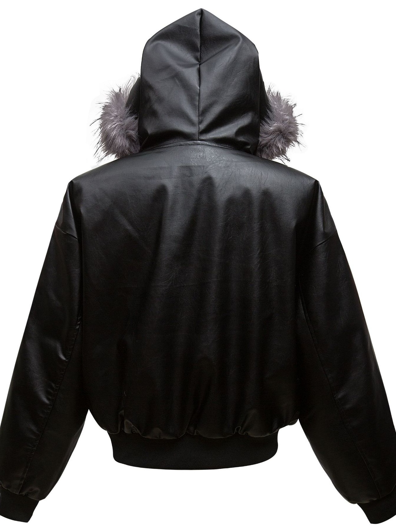 Men's Leather Bomber Jacket with Faux Fur Hood