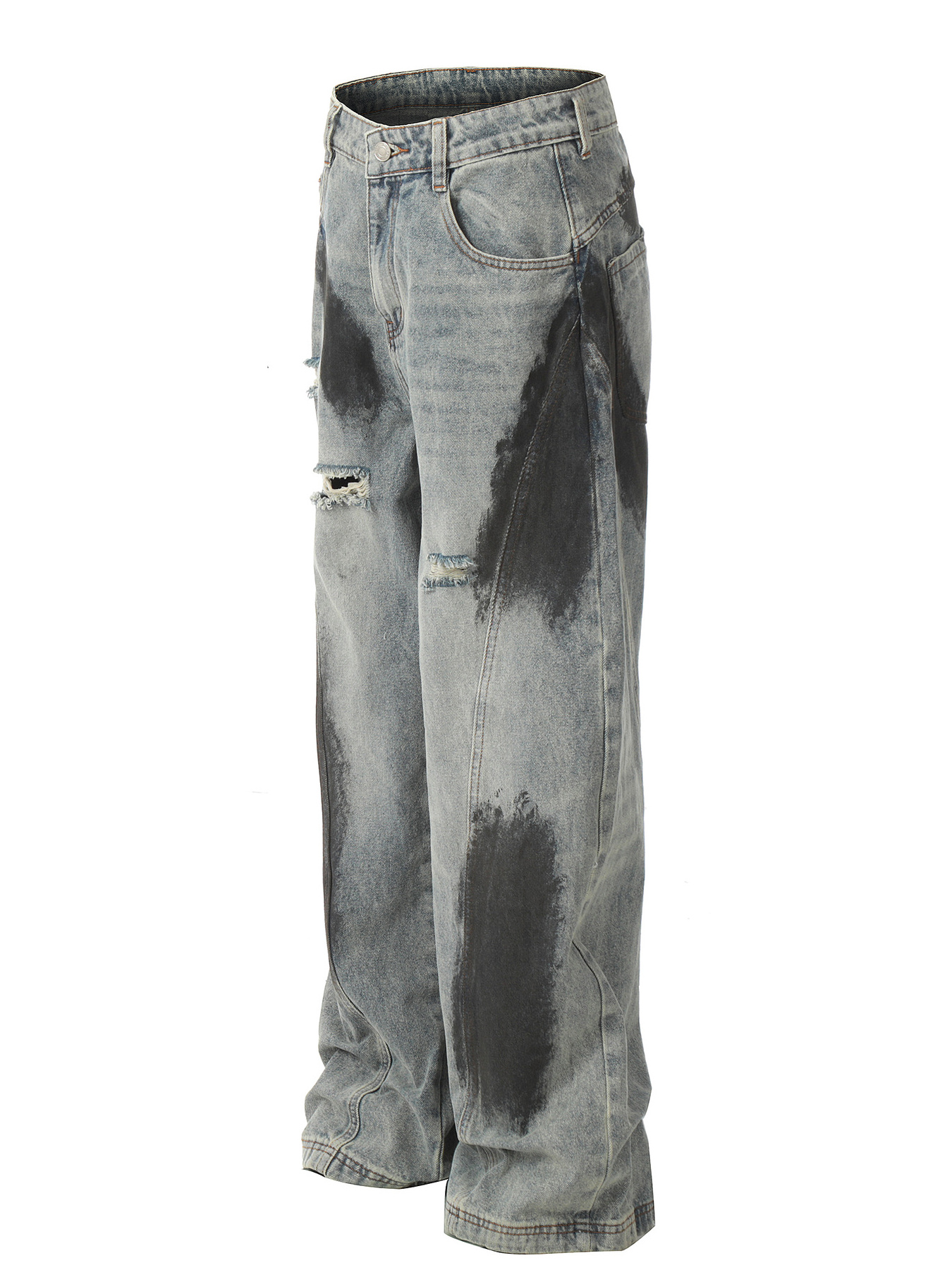 Men's Distressed Wide Leg Acid Wash Jeans
