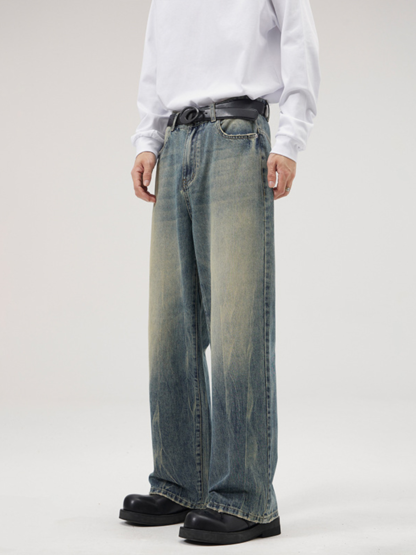 Men's Full Size Washed Wide Leg Jeans Plus Size