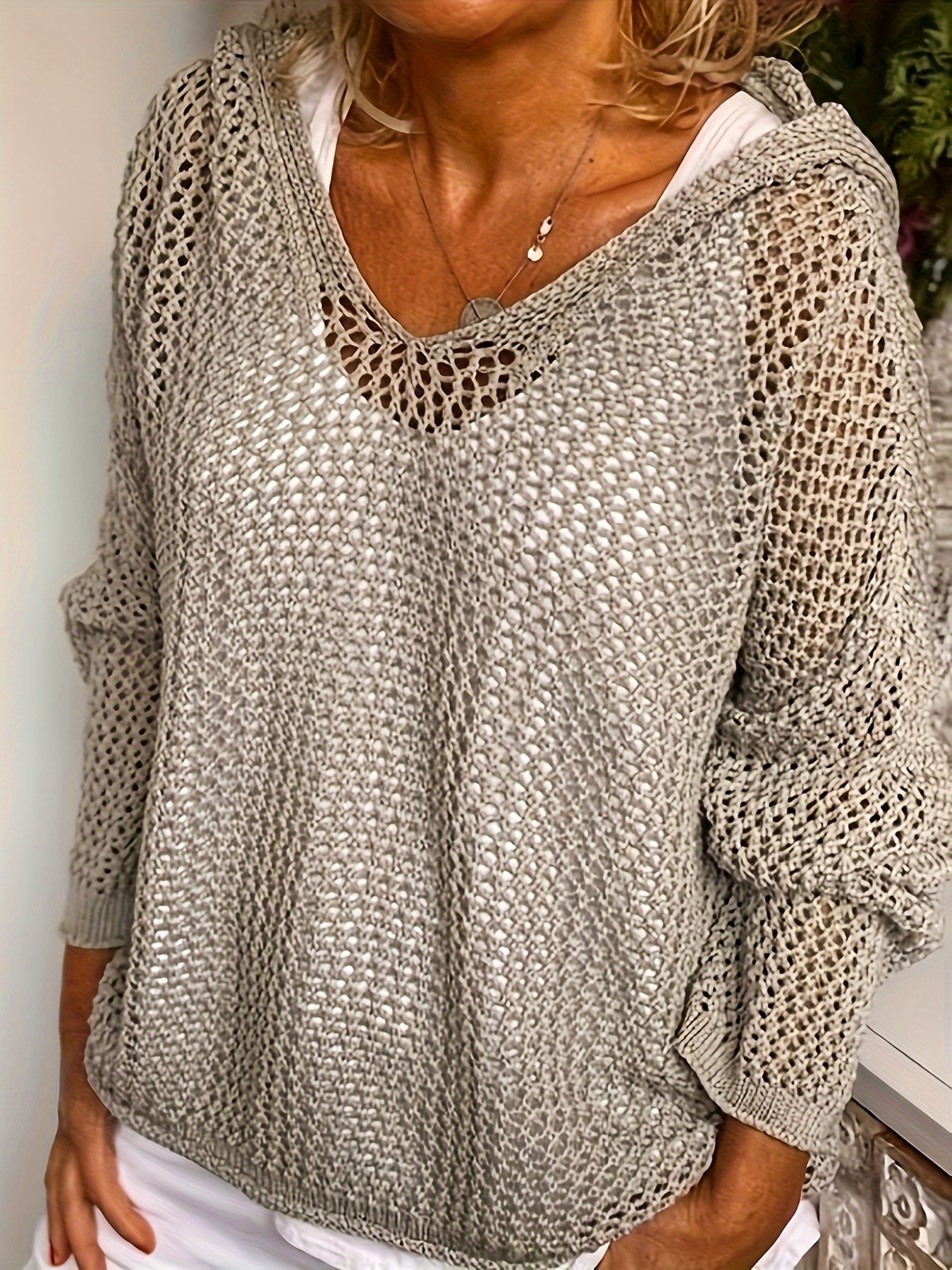 Openwork Long Sleeve Hooded Knit Cover Up view 7