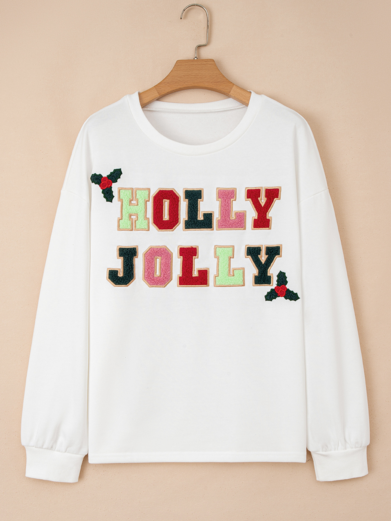 HOLLY JOLLY Embroidered Round Neck Sweatshirt