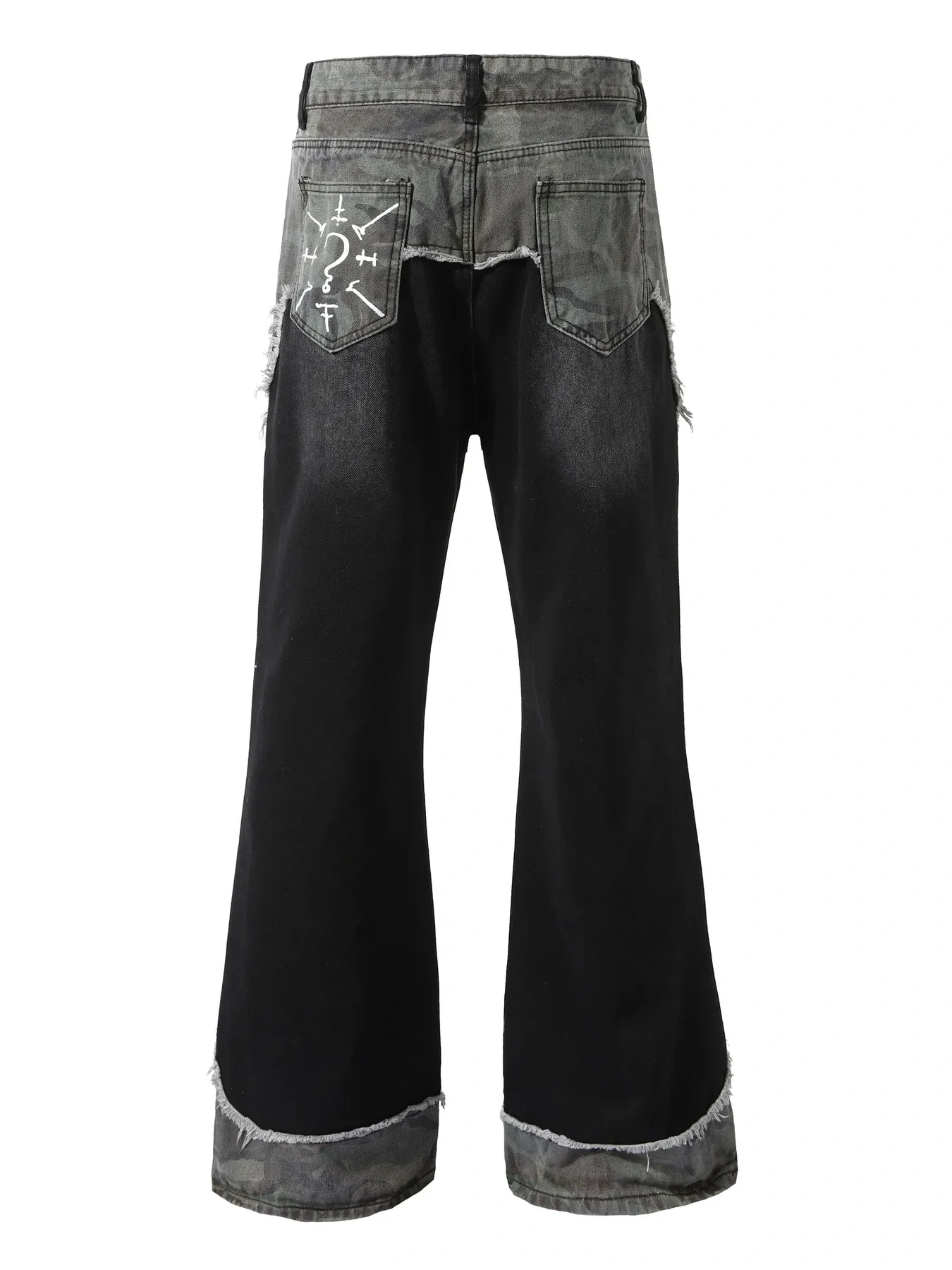 Men's Plus Size Distressed Bootcut Contrast Jeans with Raw Hem