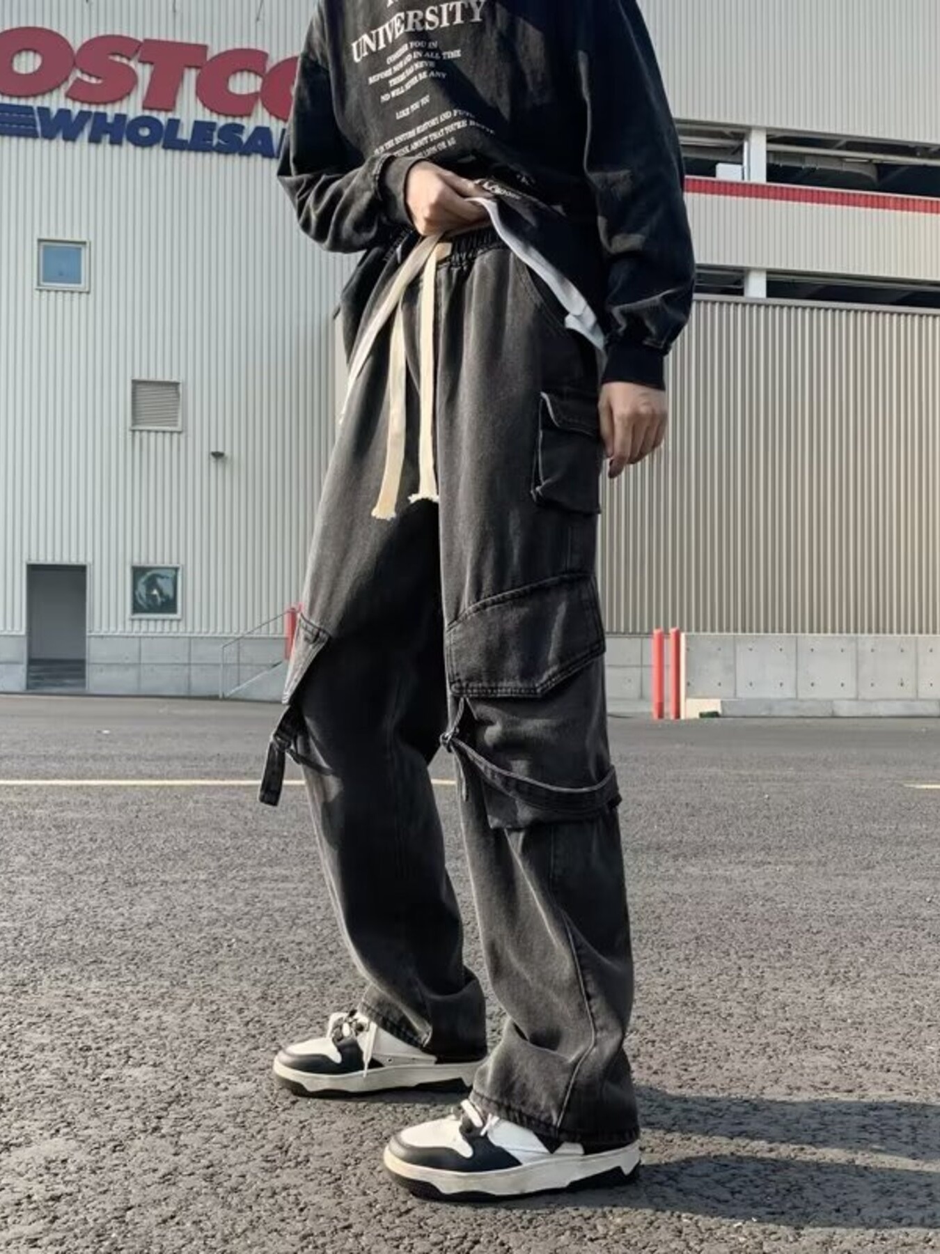 Men's Full Size Drawstring Wide Leg Cargo Jeans Plus Size