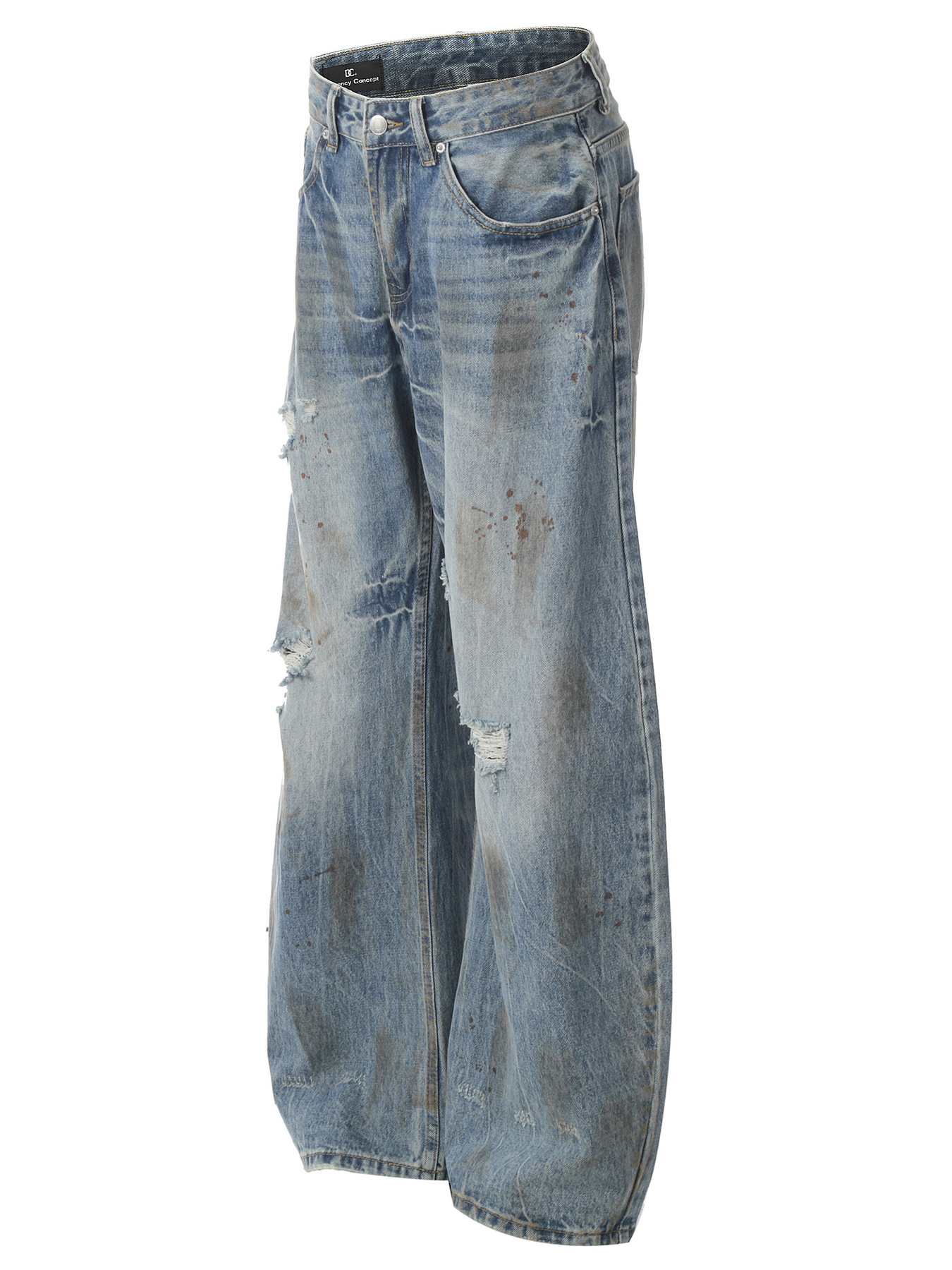 Men's Vintage Distressed Wide Leg Denim Jeans