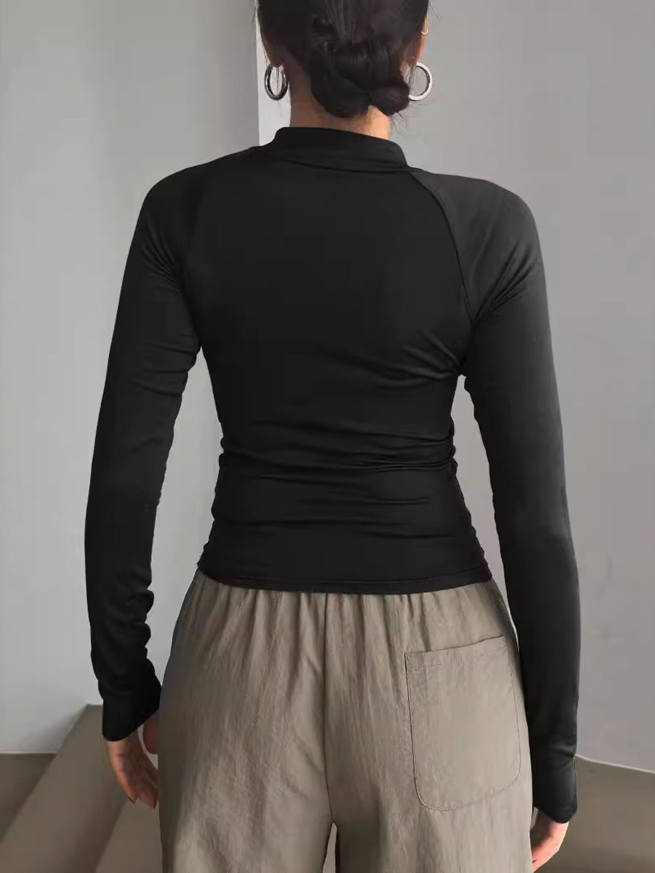 Long Sleeve Zip Front Fitted T-Shirt