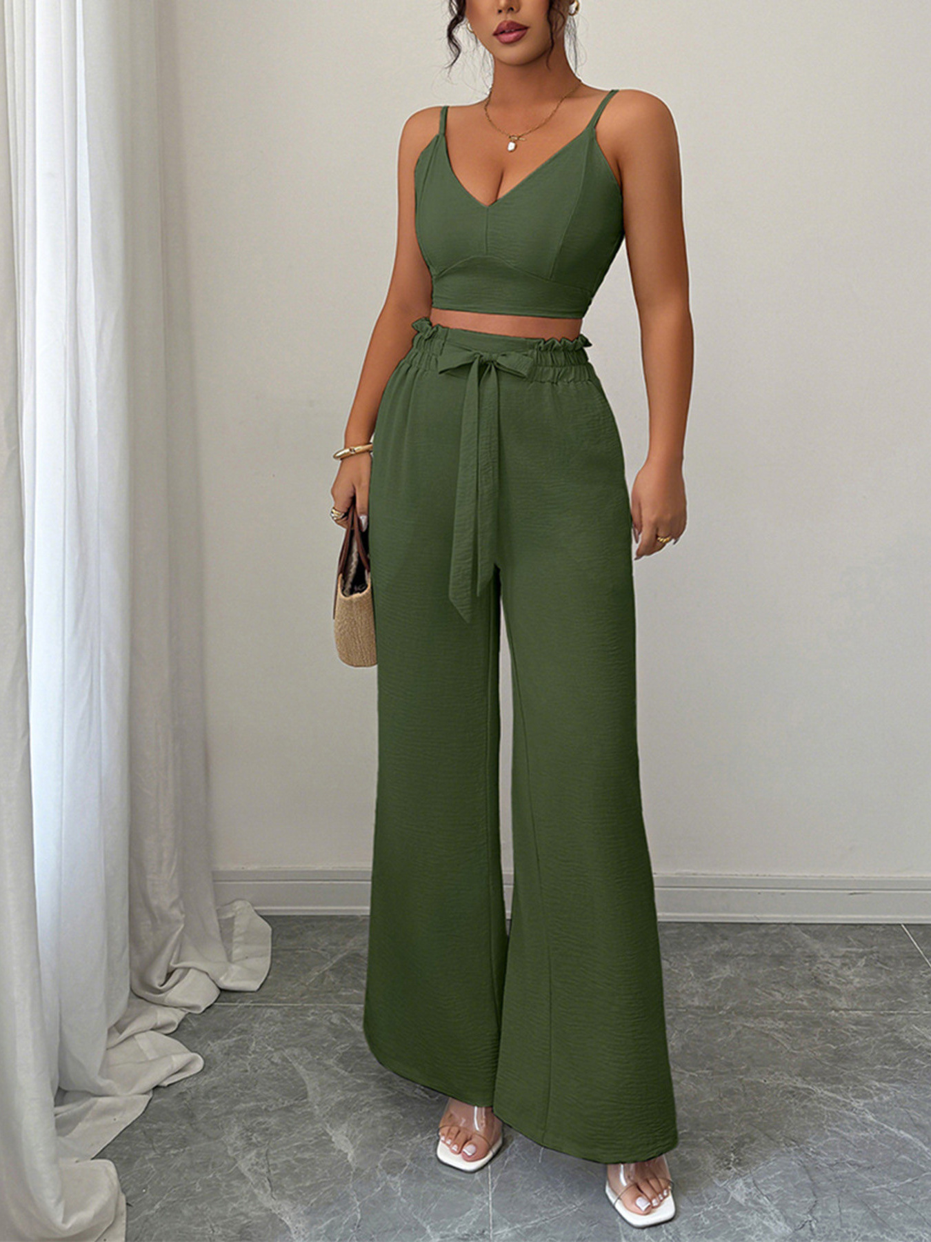 V-Neck Cami and Wide Leg Pants Set