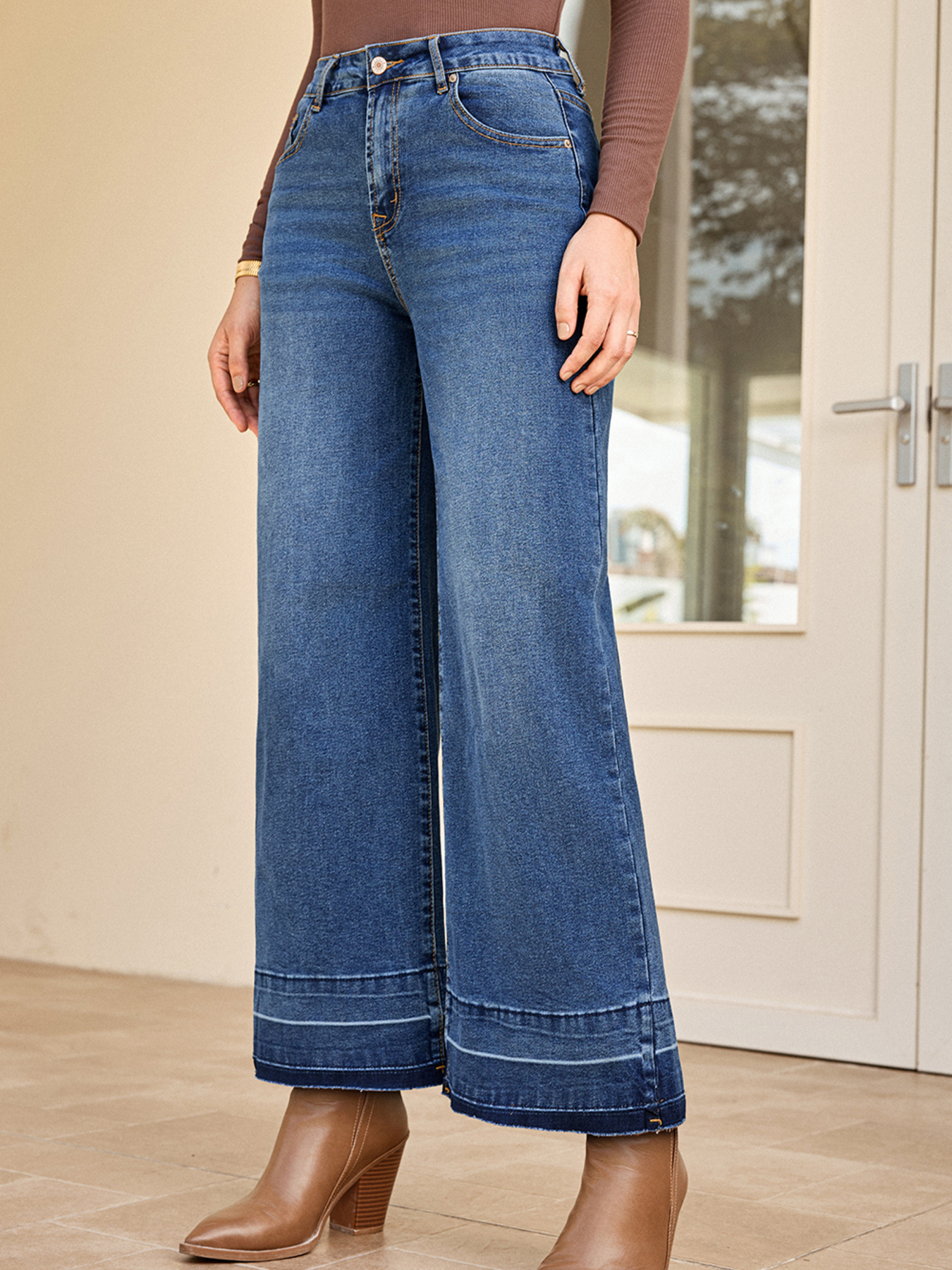 High Waist Wide Leg Washed Jeans