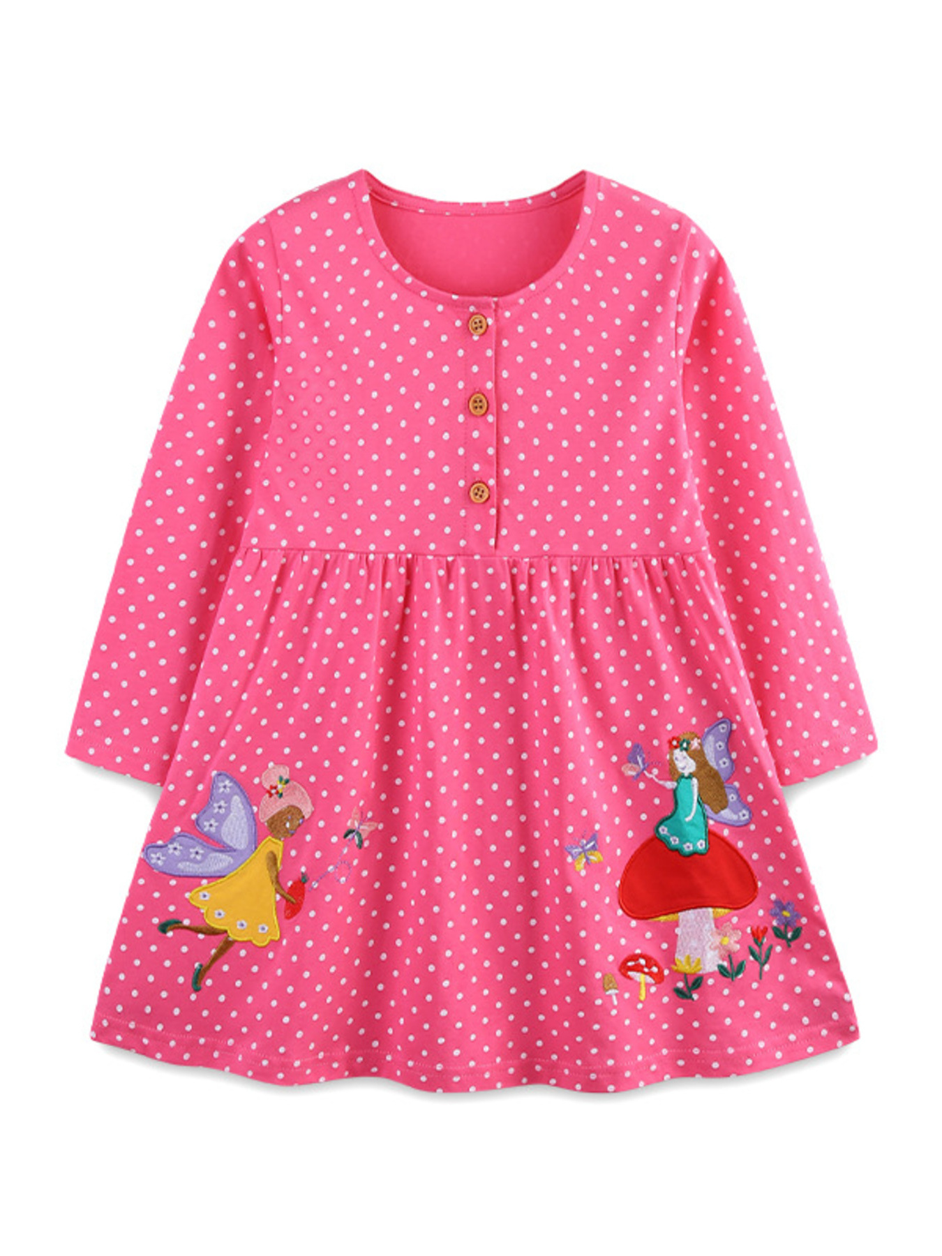 Children's Polka Dot Embroidered Long Sleeve Dress
