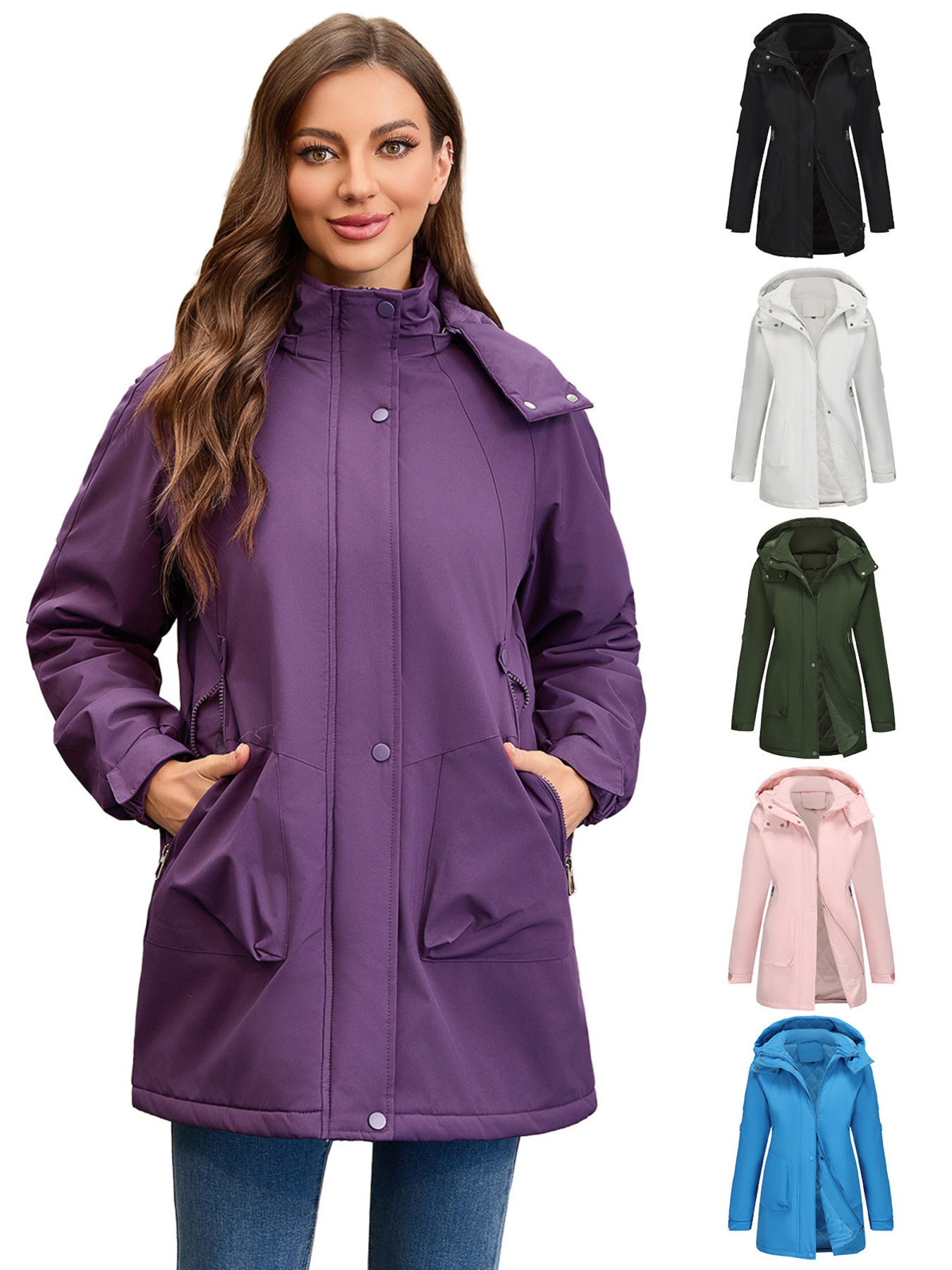 Full Size Hooded Mid-Length Windproof Outerwear Plus Size
