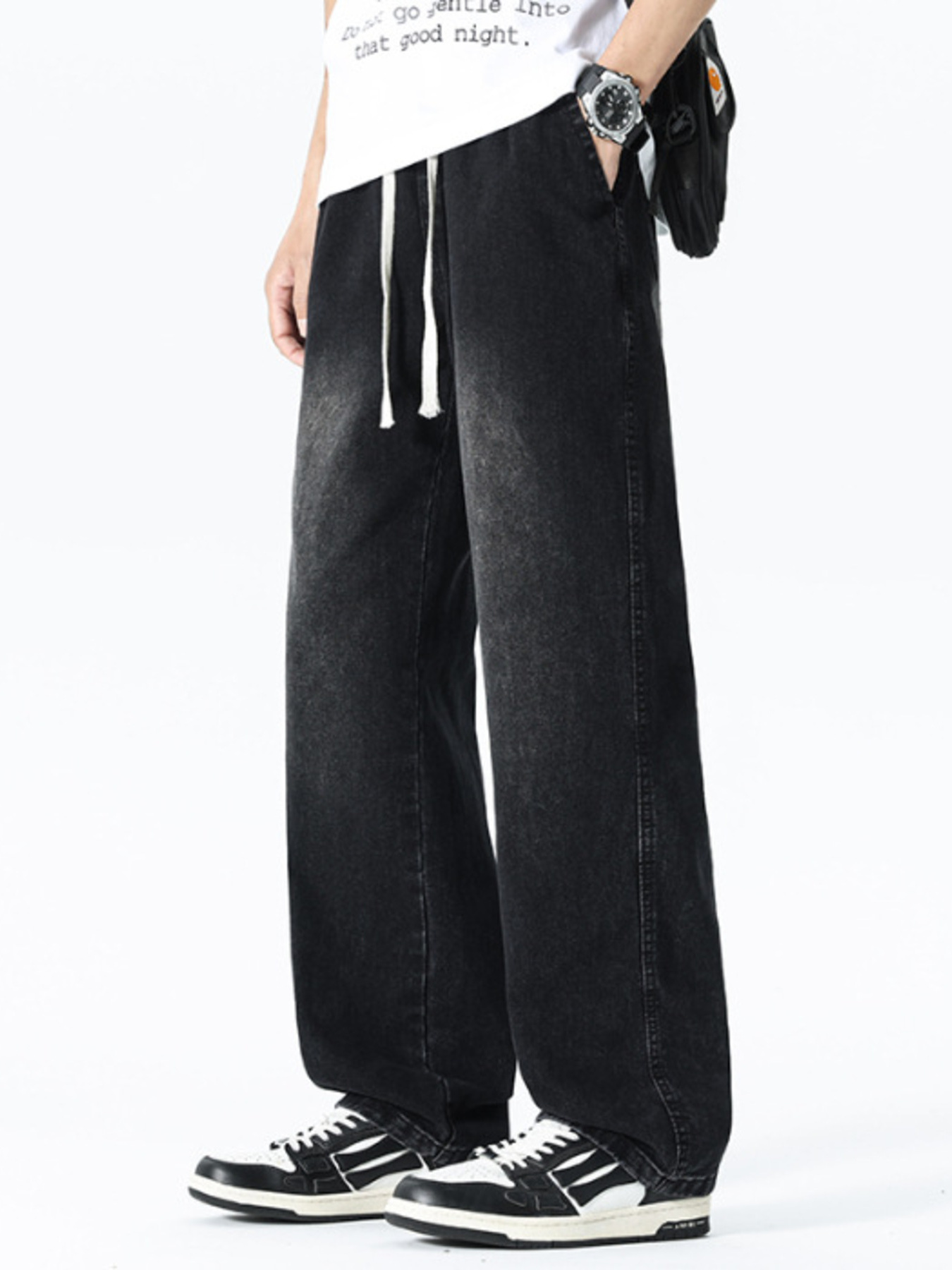 Men's Plus Size Drawstring Wide Leg Jeans