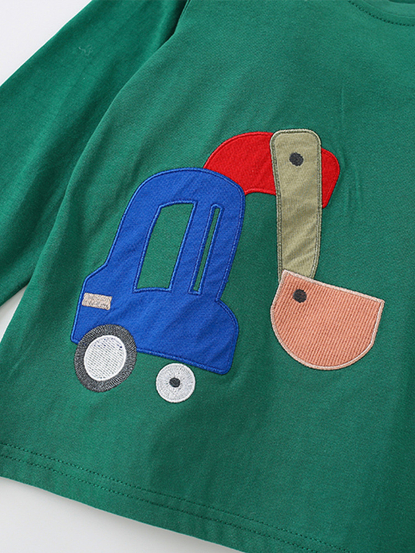 Children's Excavator Applique Long Sleeve Top and Pants Set