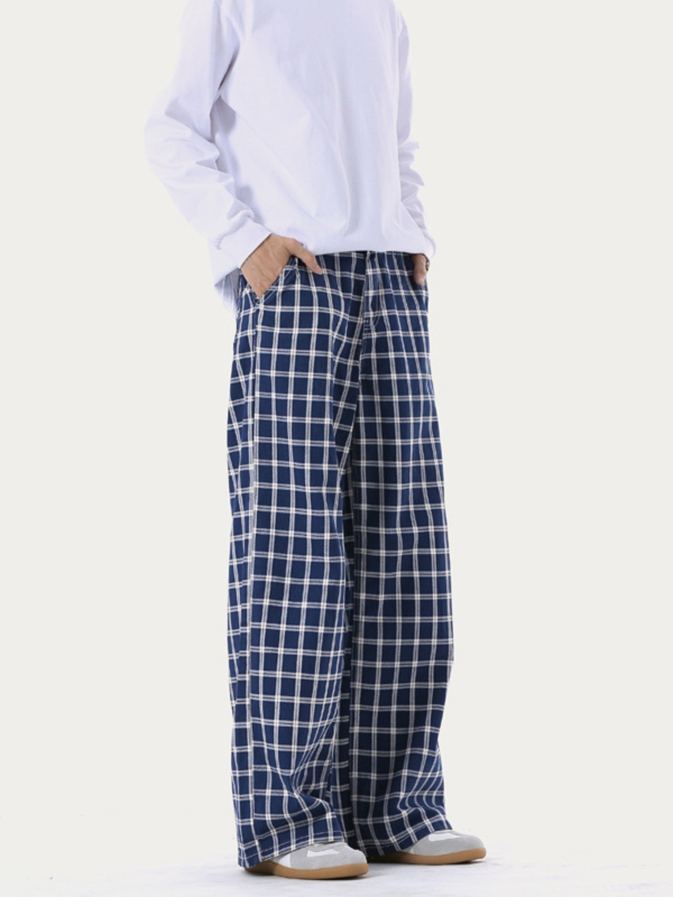 Men's Relaxed Fit Plaid Wide Leg Pants