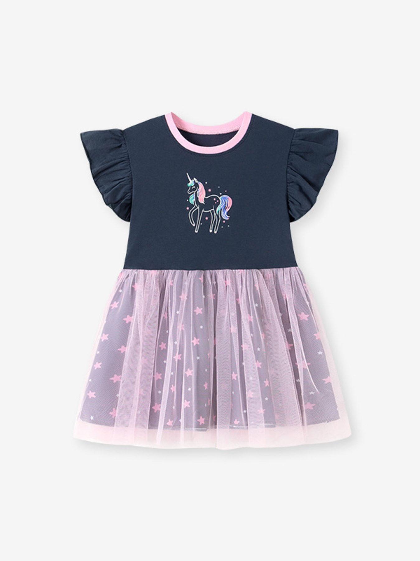 Children's Unicorn Graphic Ruffle Sleeve Tulle Dress