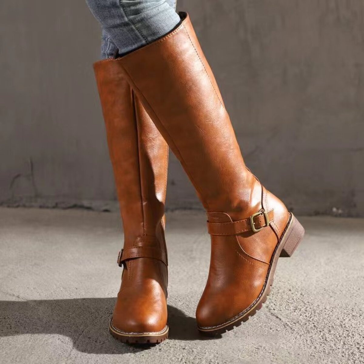 Round Toe Block Heels Boots