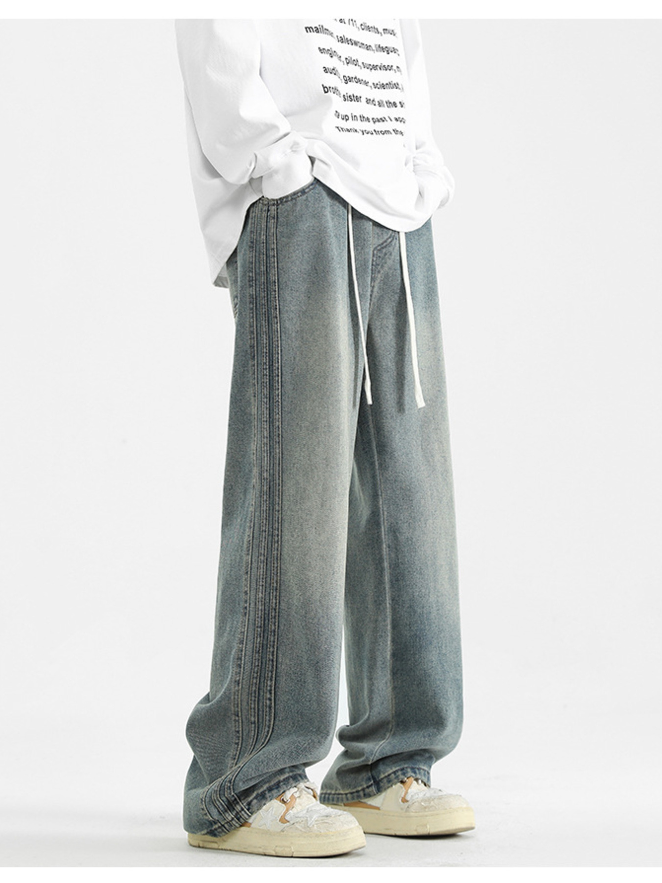 Men's Plus Size Washed Wide Leg Jeans