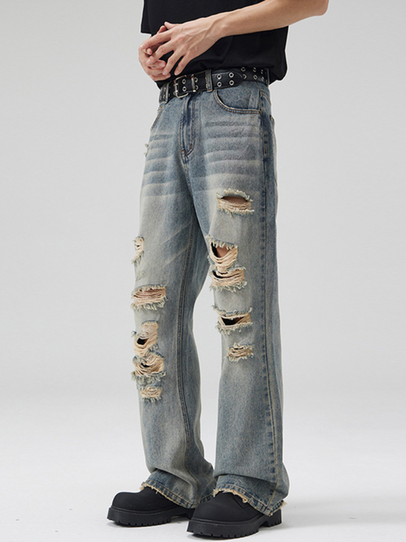 Men's Full Size Distressed Wide Leg Jeans Plus Size