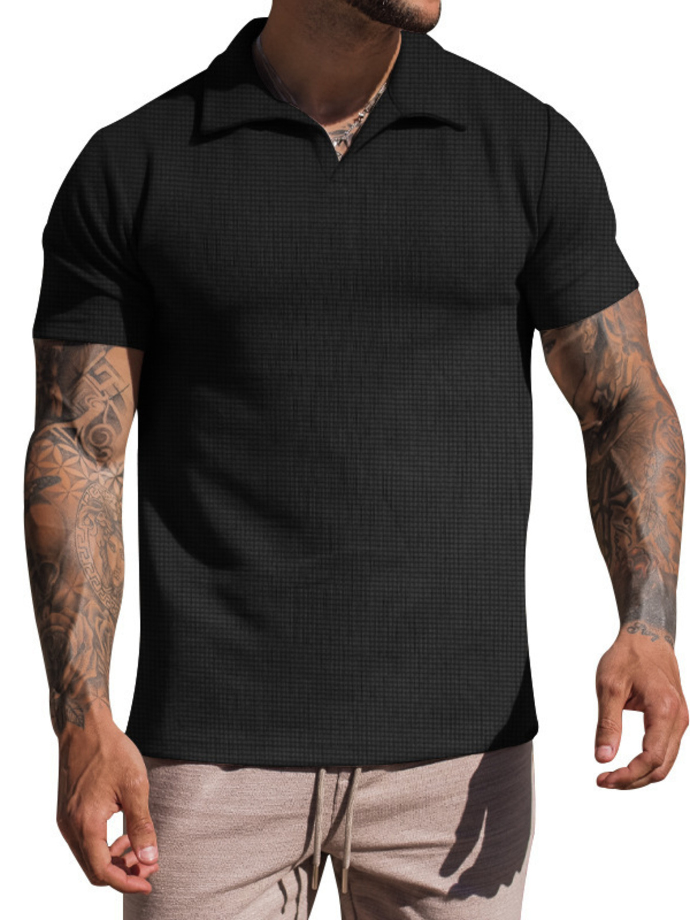 Men's Plus Size Textured Short Sleeve Polo Shirt