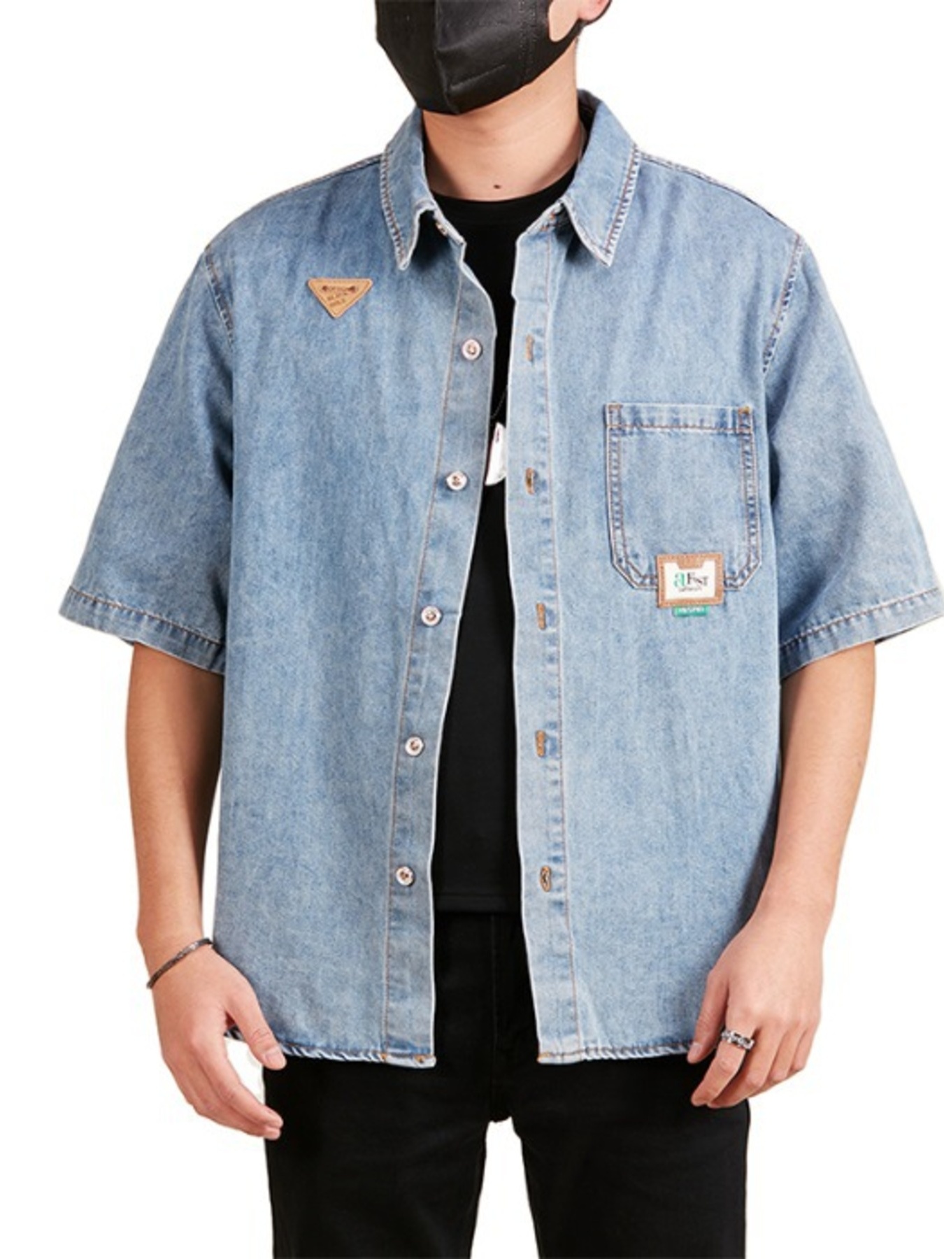 Men's Plus Size Button Up Short Sleeve Denim Shirt