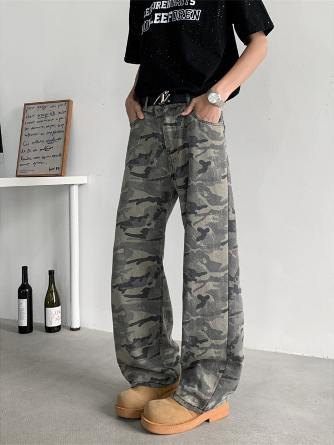 Men's Full Size Camouflage Wide-Leg Jeans Plus Size