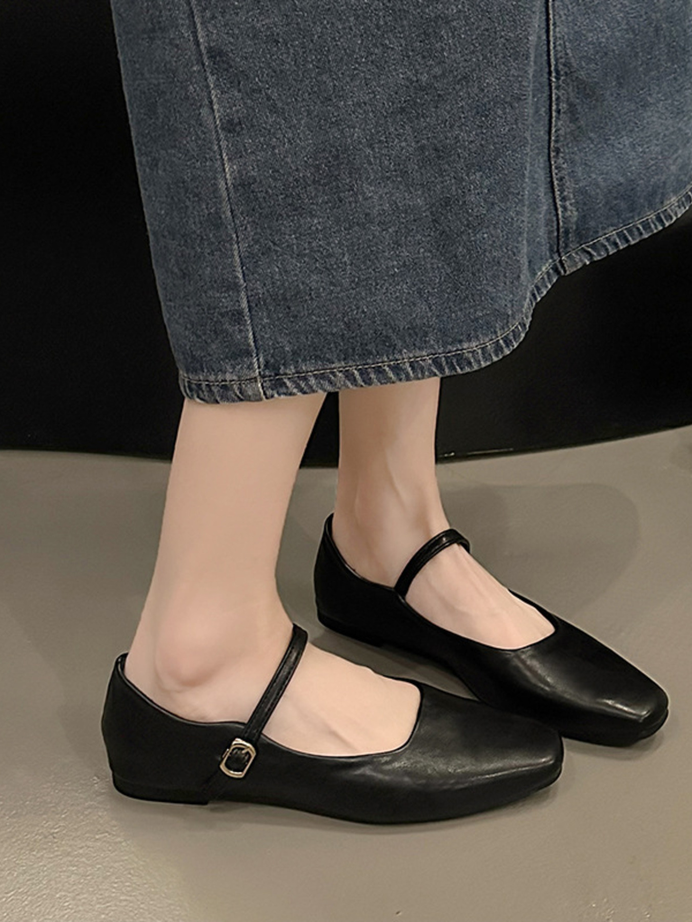 Leather Buckle Mary Jane Loafers