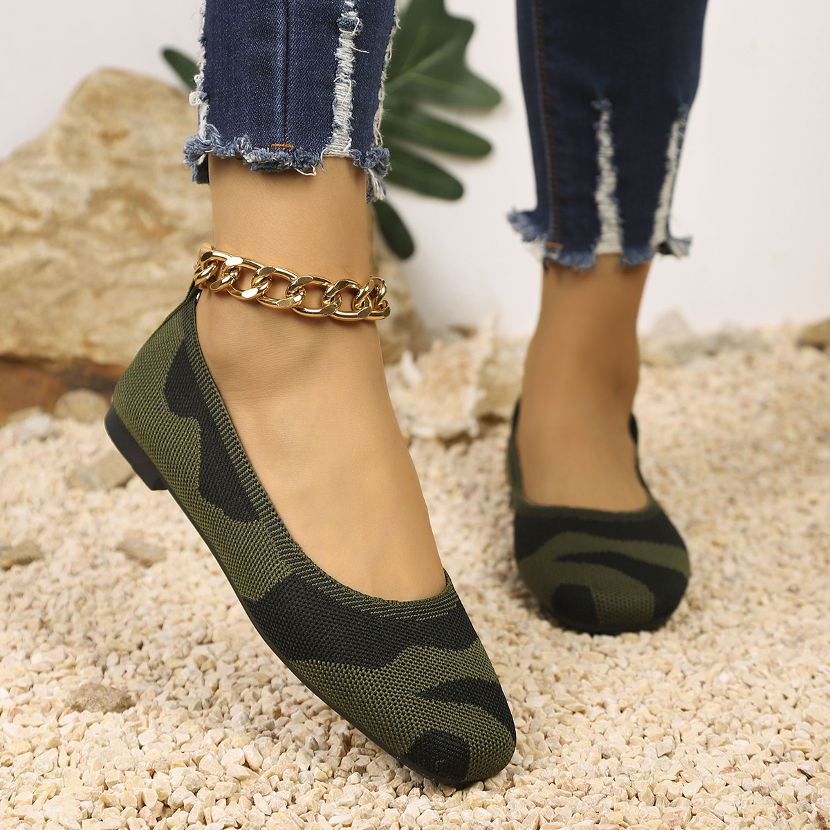 Camouflage Mesh Knit Flat Loafers
