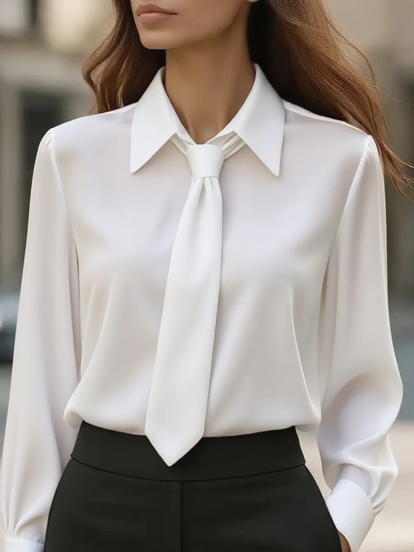 Collared Neck Long Sleeve Blouse