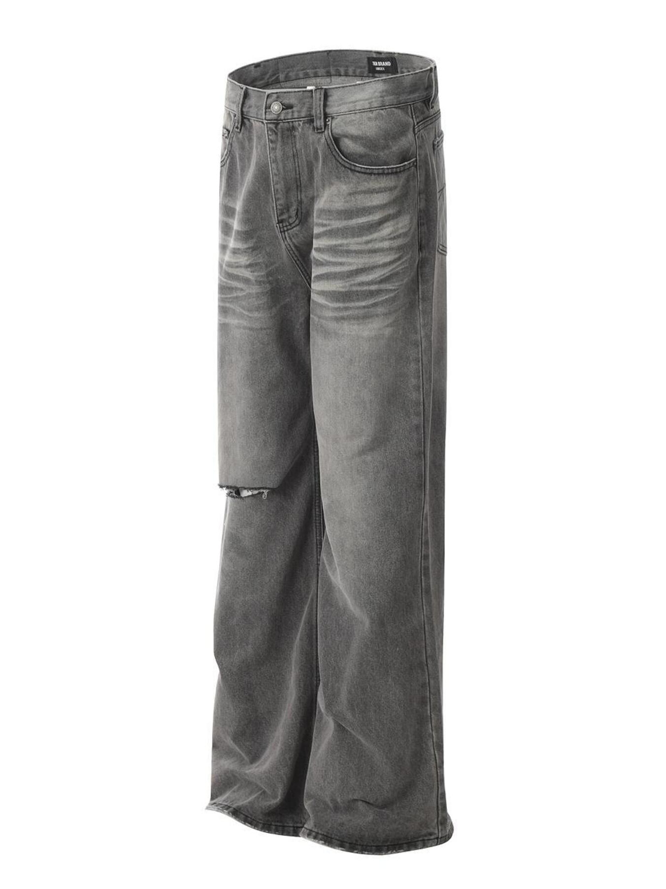 Men's Vintage Washed Distressed Wide-Leg Jeans