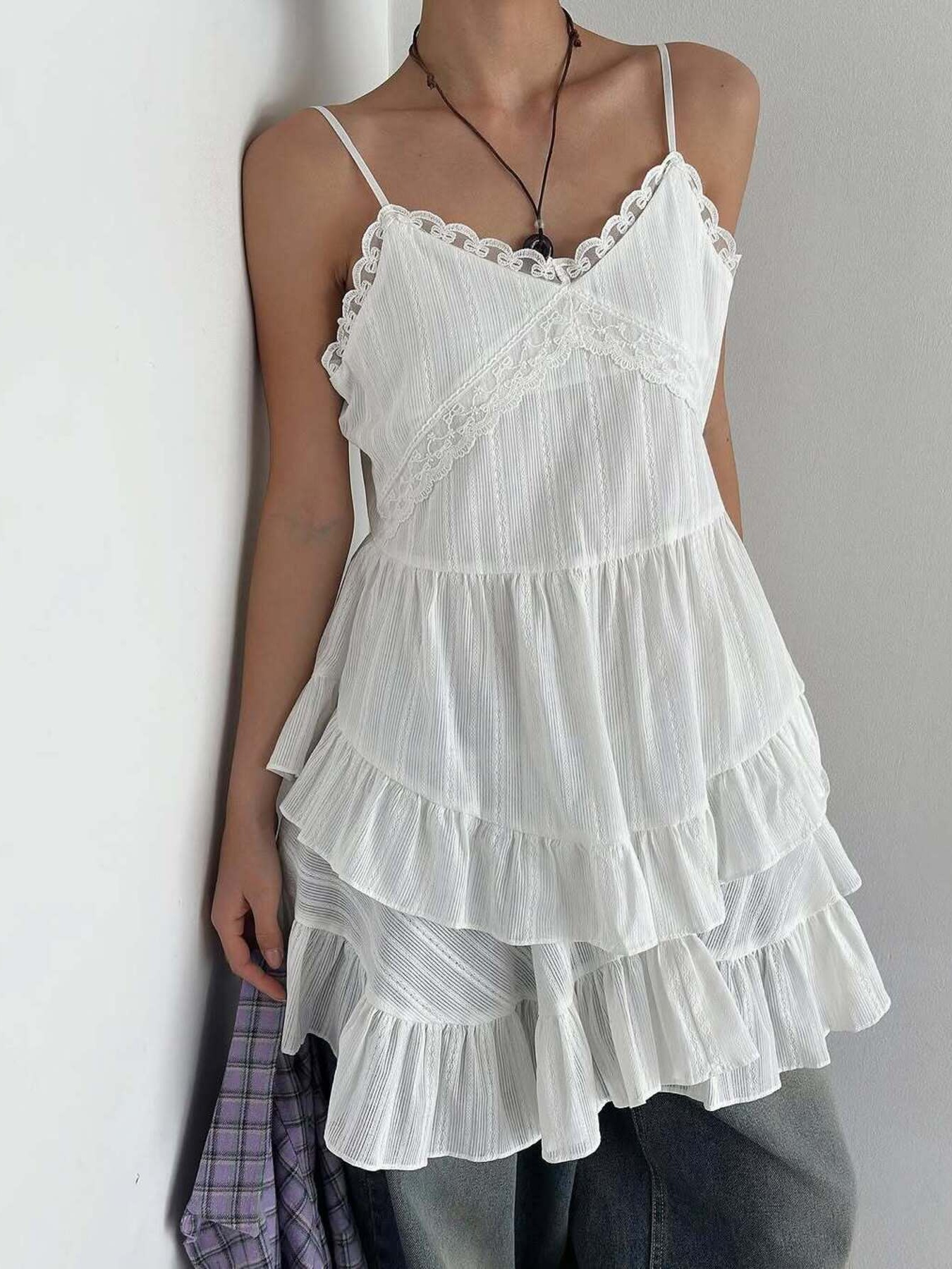 Lace Trim Ruffled Layered Cami