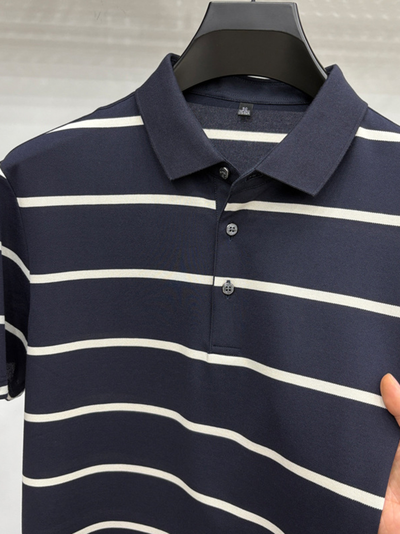 Men's Plus Size Striped Button Detail Short Sleeve Polo