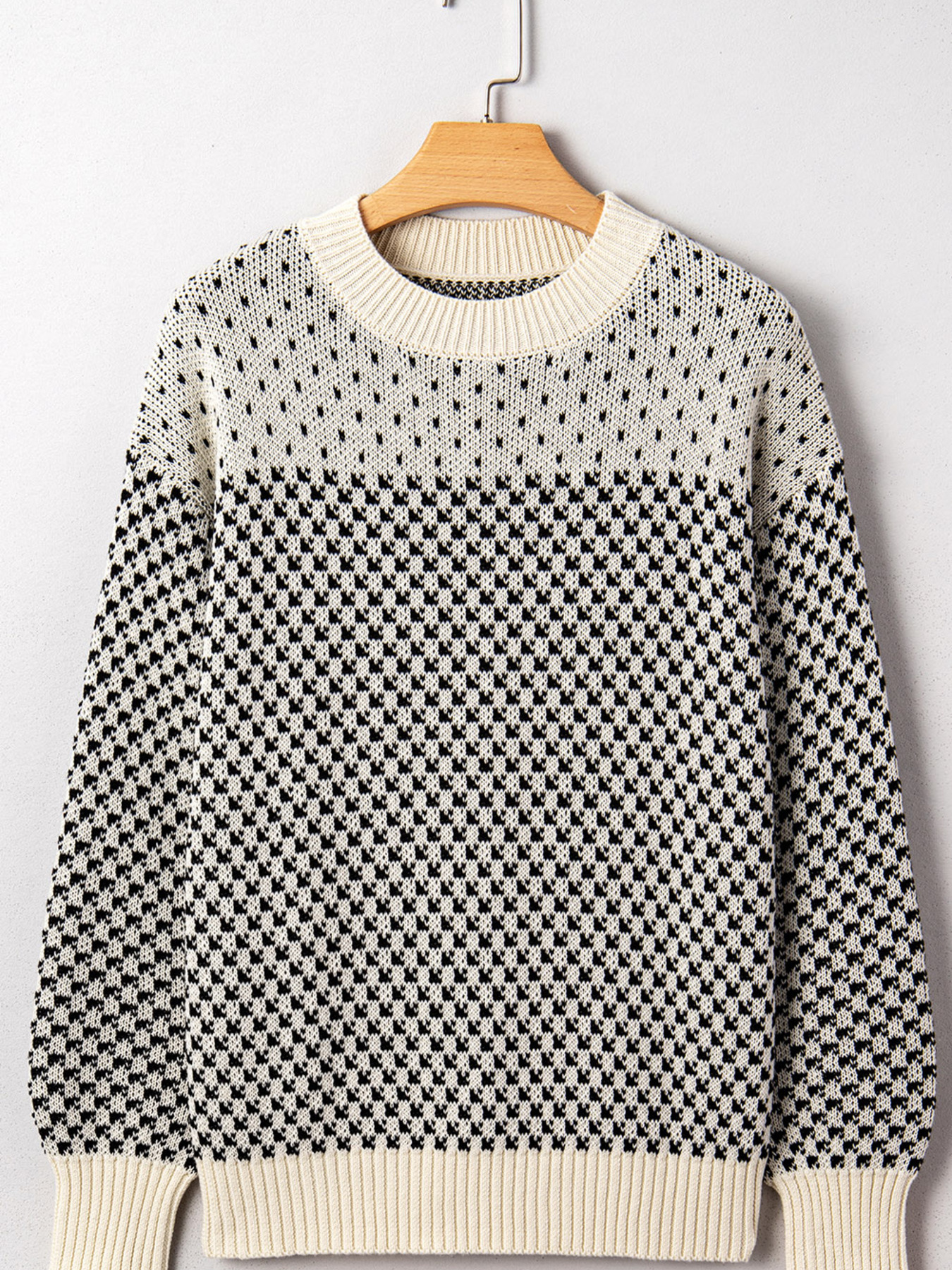 Contrast Color Pattern Lantern Sleeve Sweater