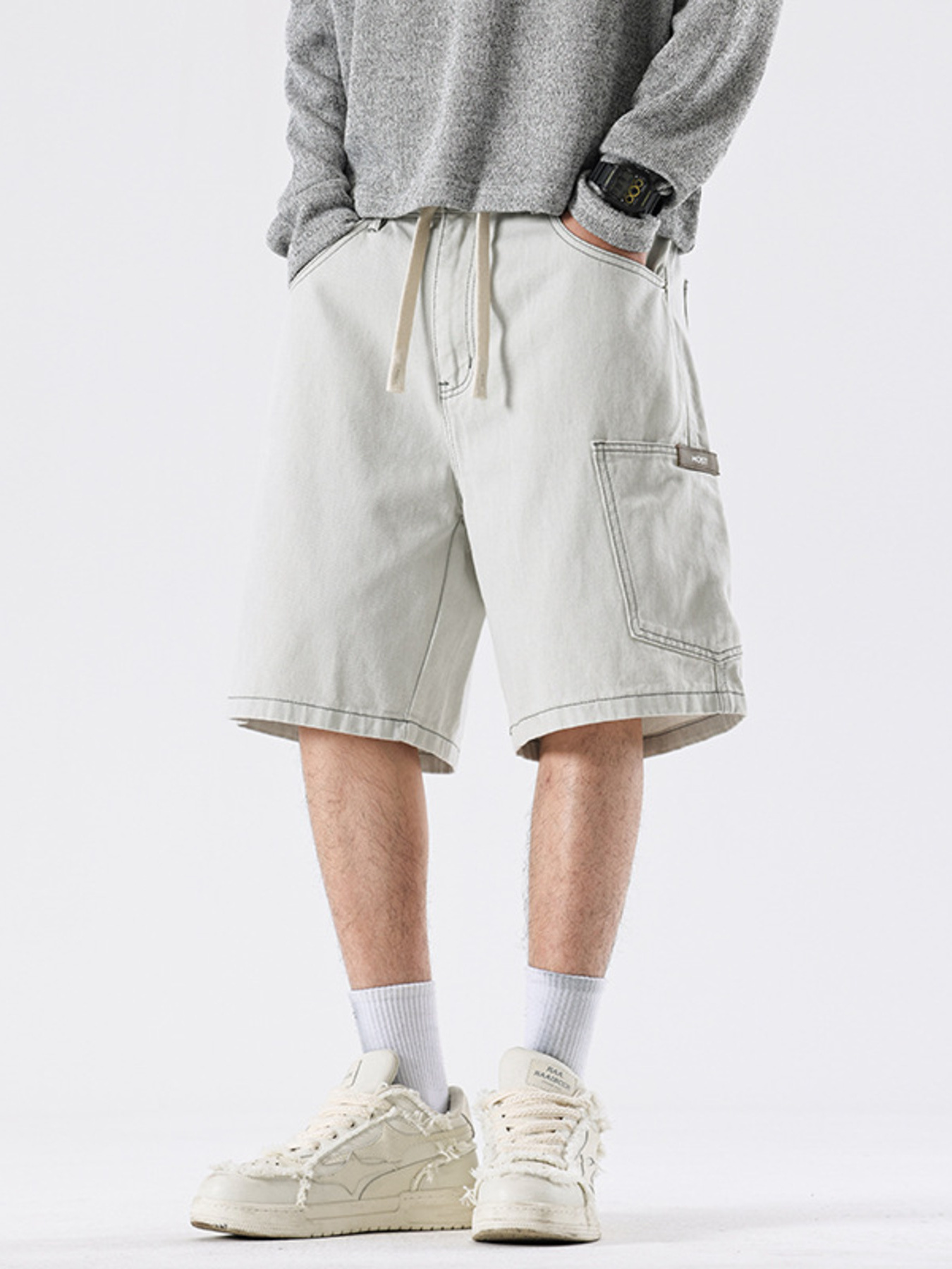 Men's Loose Fit Drawstring Denim Shorts