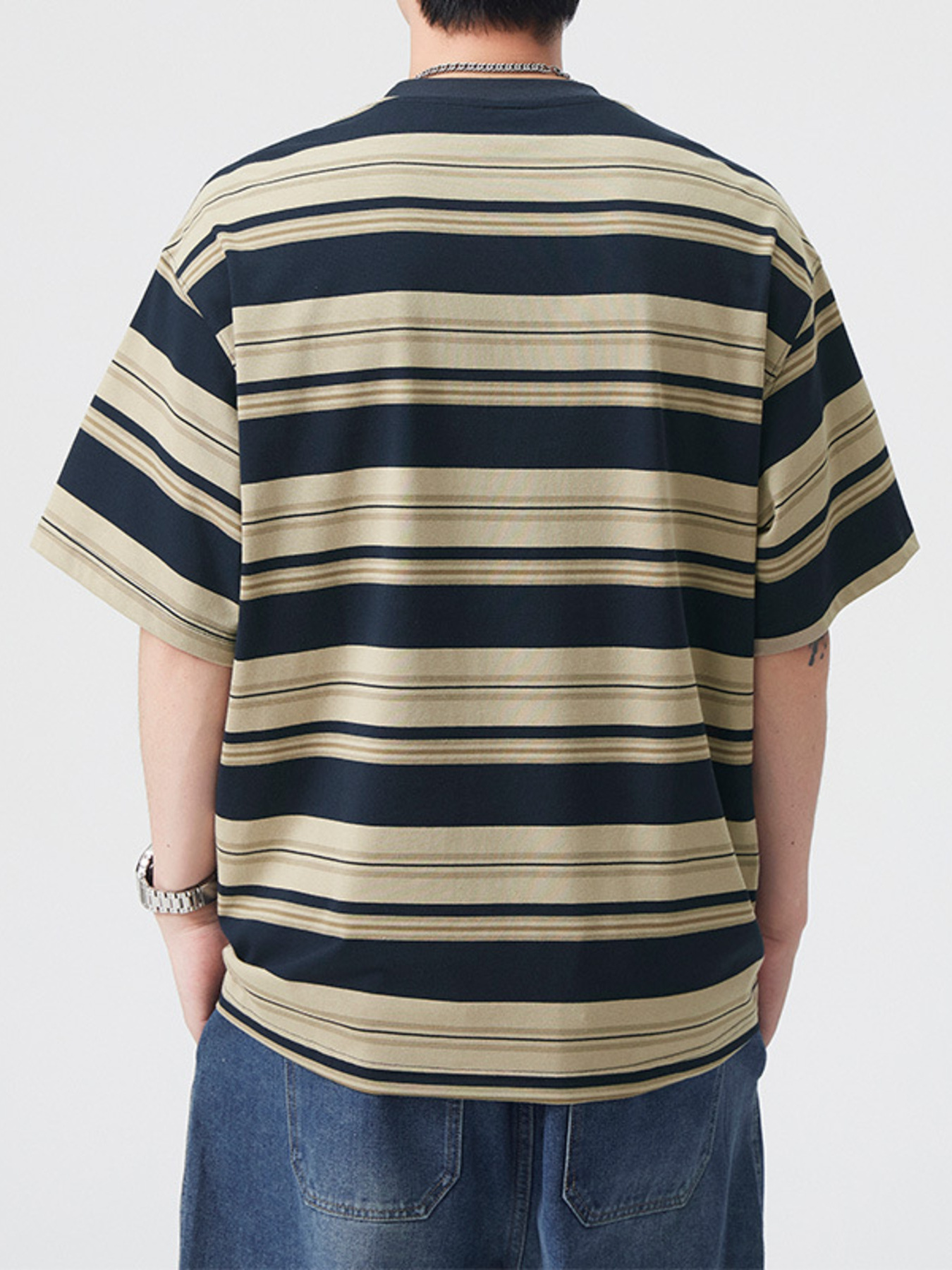 Men's Plus Size Striped Crew Neck Casual T-Shirt