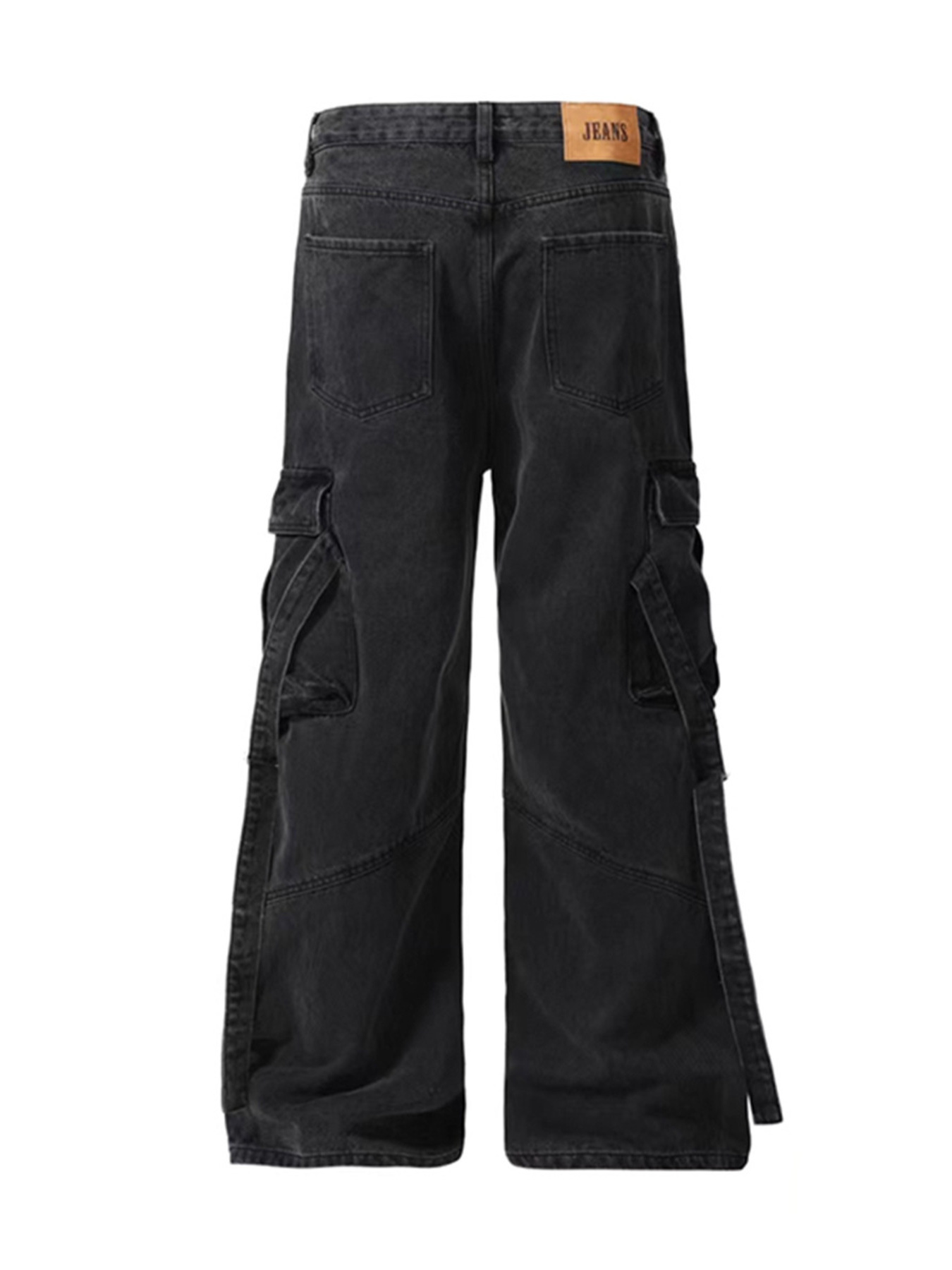 Men's Cargo Wide Leg Jeans with Multiple Pockets
