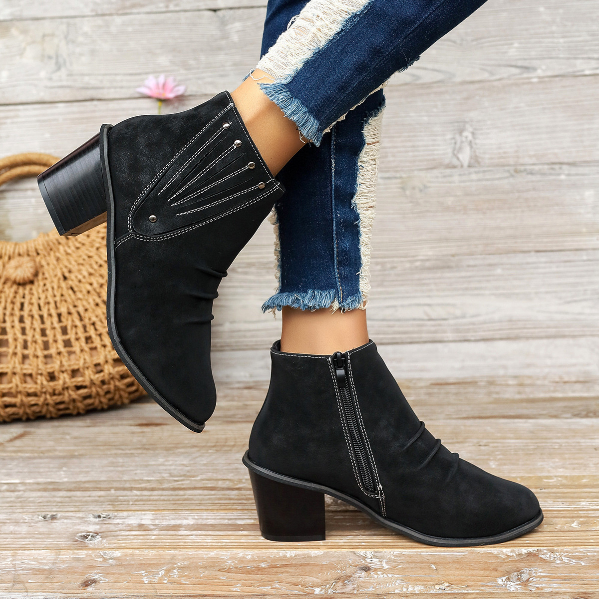 Point Toe Block Heels Boots