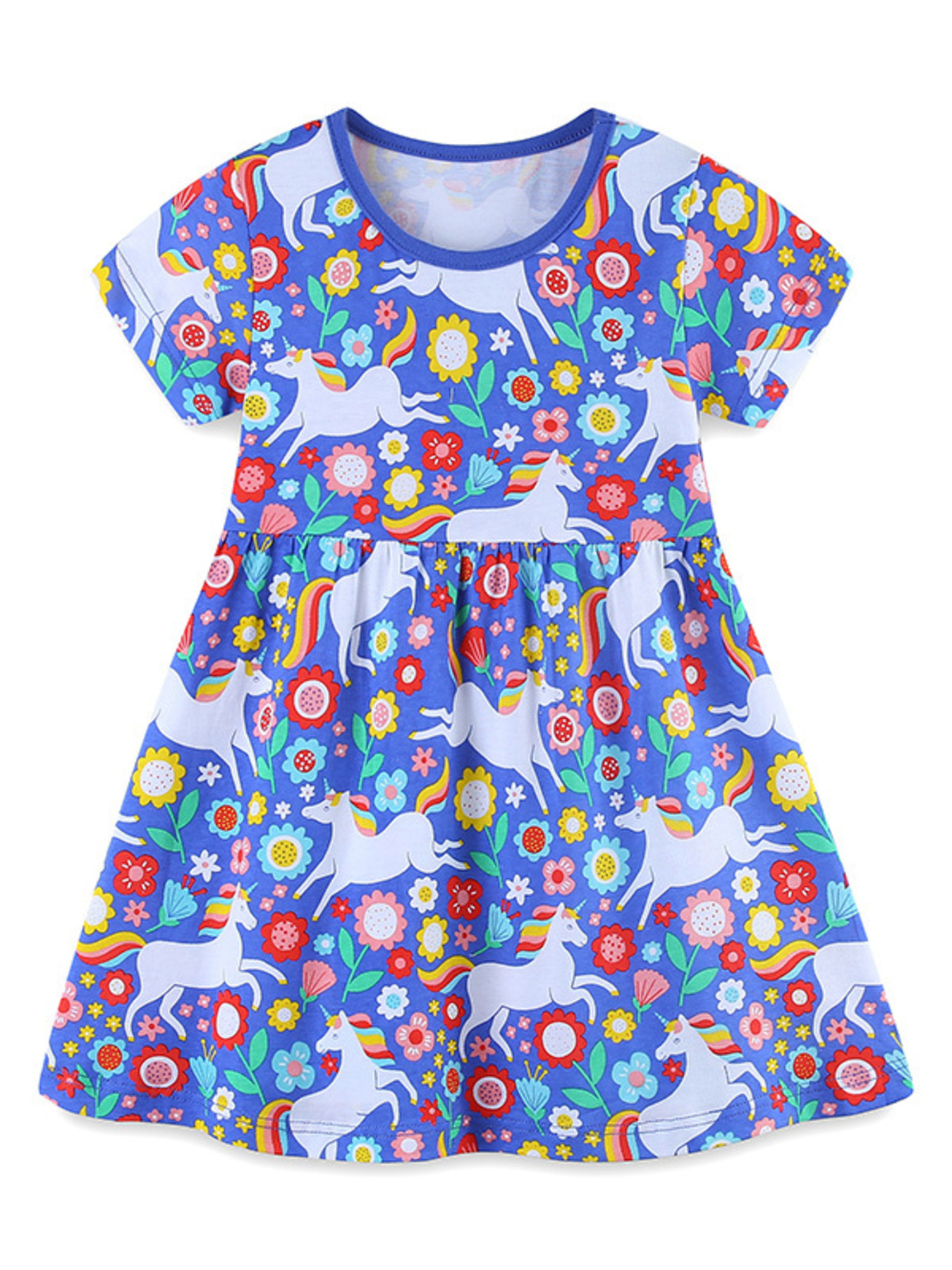 Children's Unicorn Floral Print Short Sleeve Dress 1