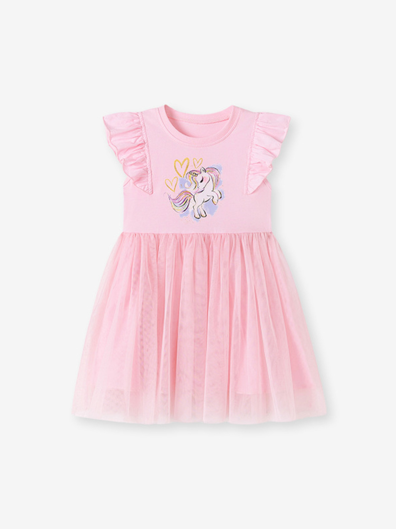 Children's Unicorn Graphic Ruffle Sleeve Tulle Dress
