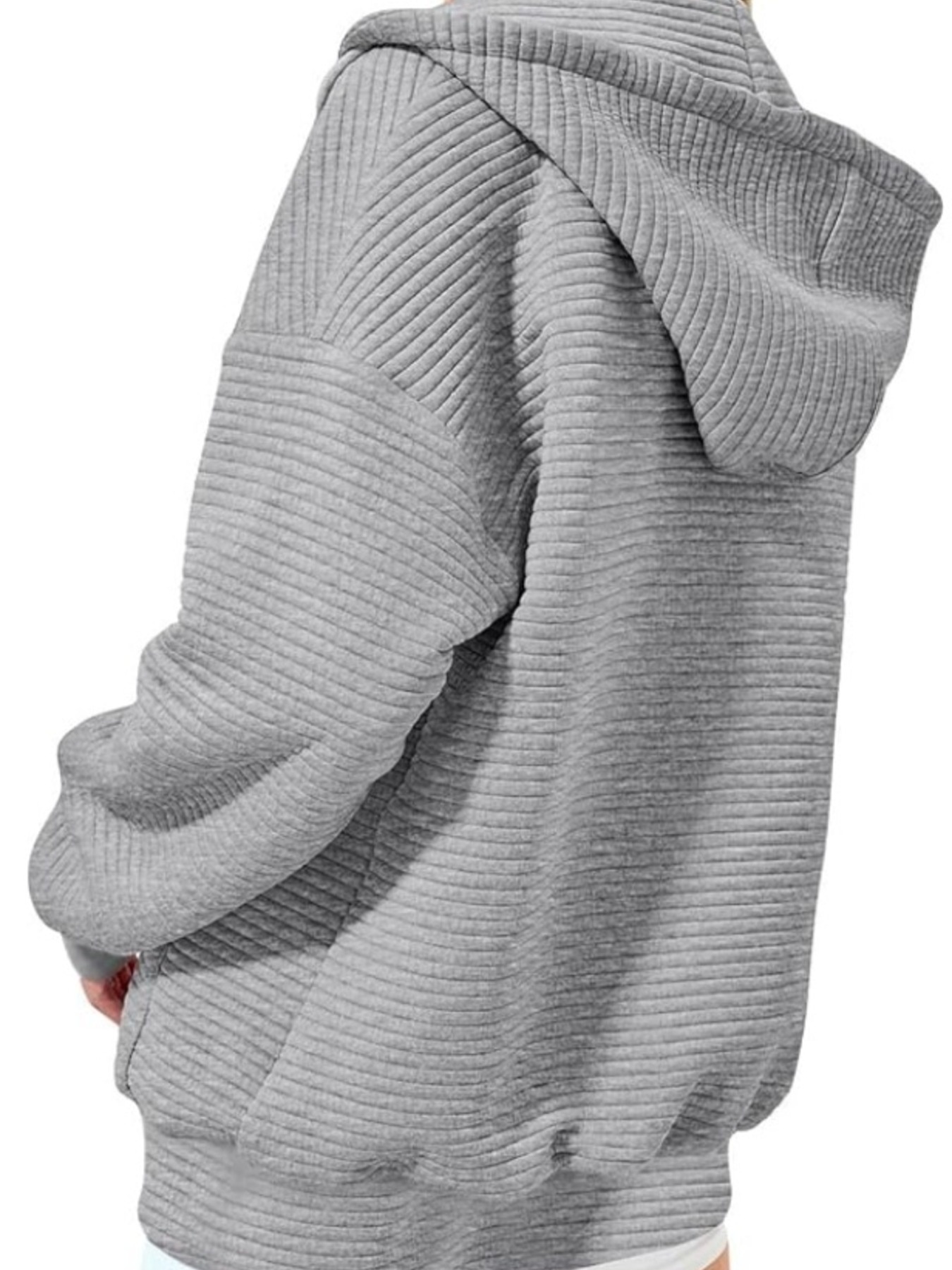 Drawstring Zip Up Dropped Shoulder Hoodie