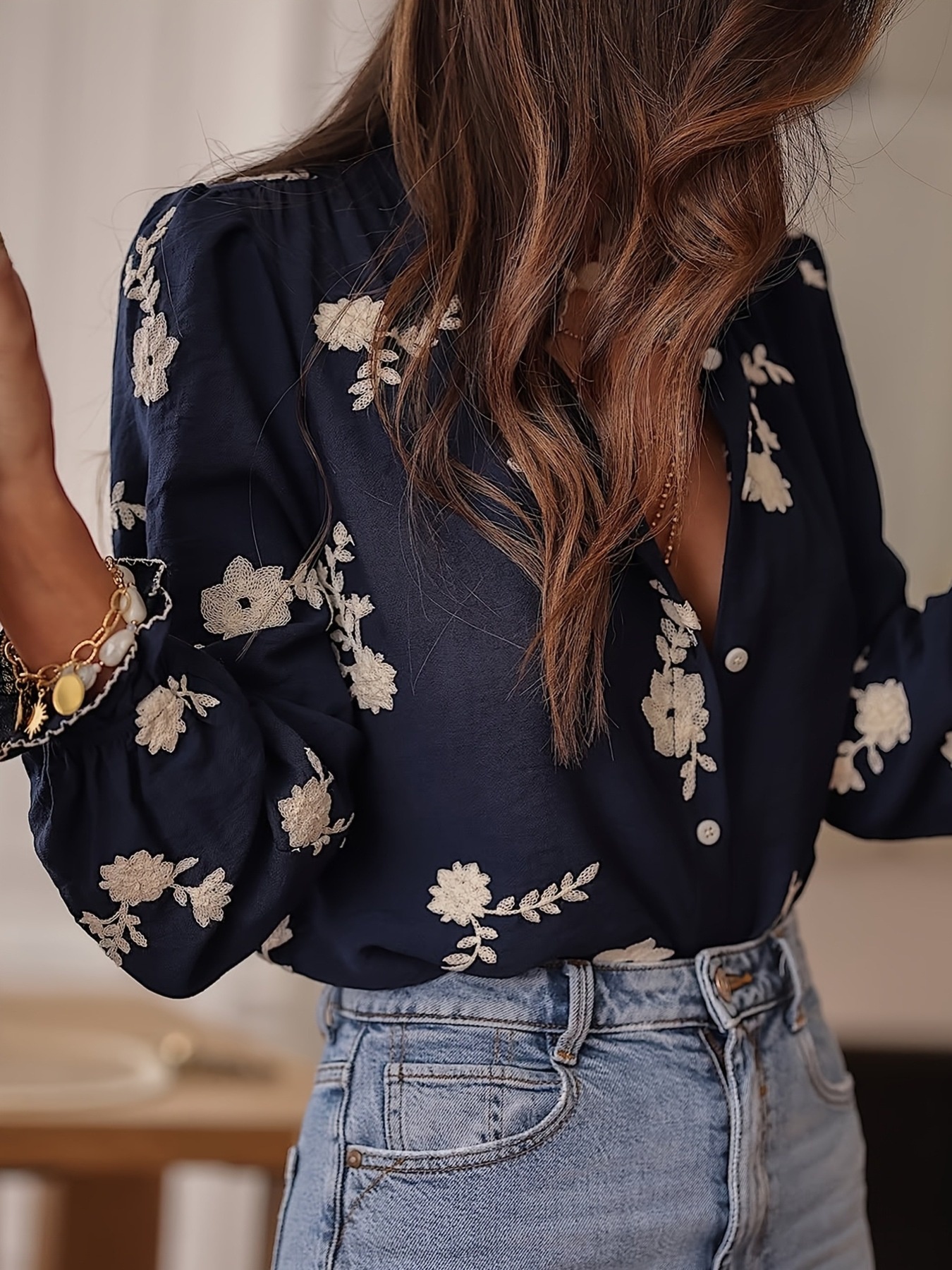 Floral Embroidered Long Sleeve Shirt