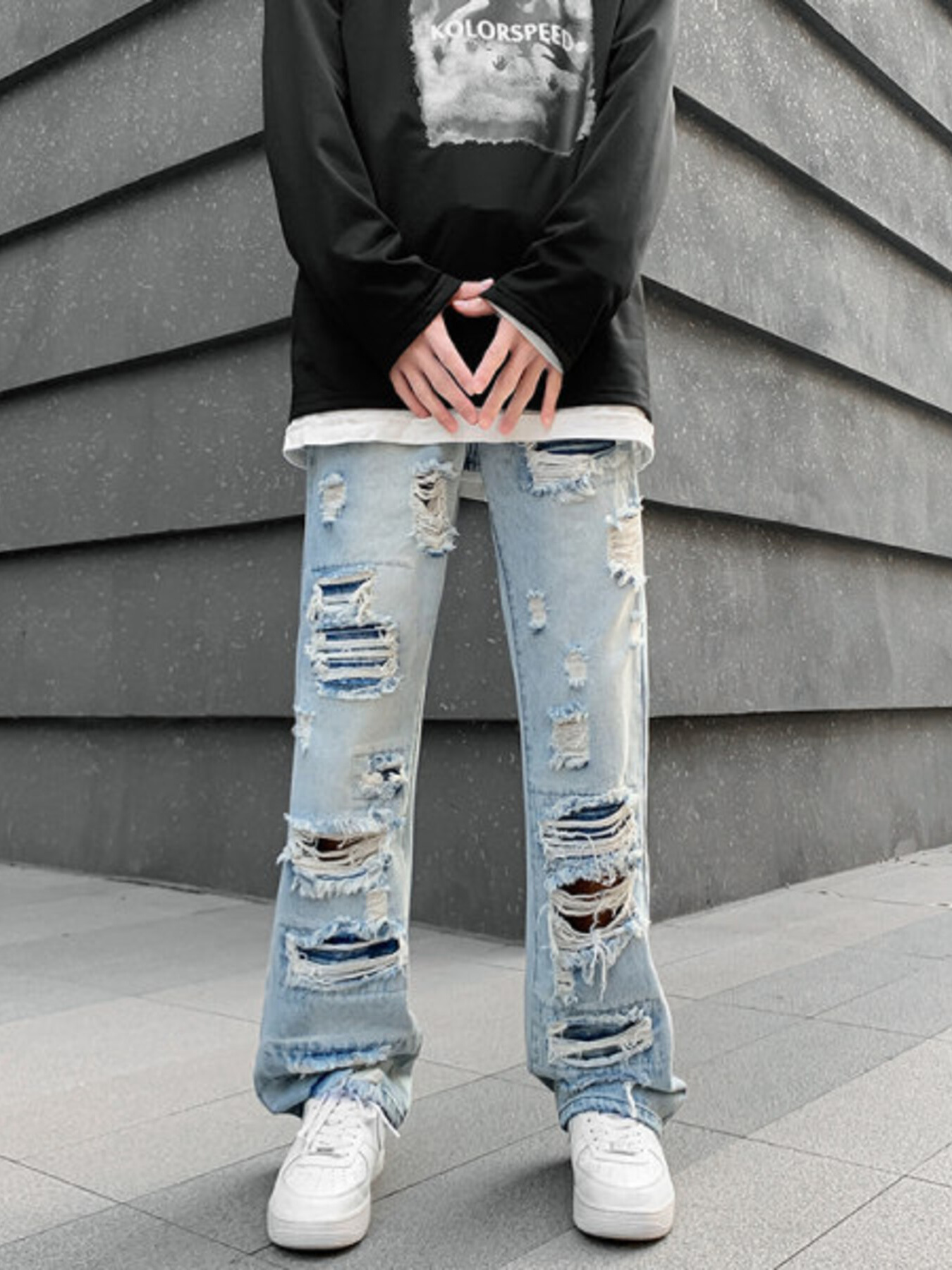 Men's Distressed Wide Leg Jeans
