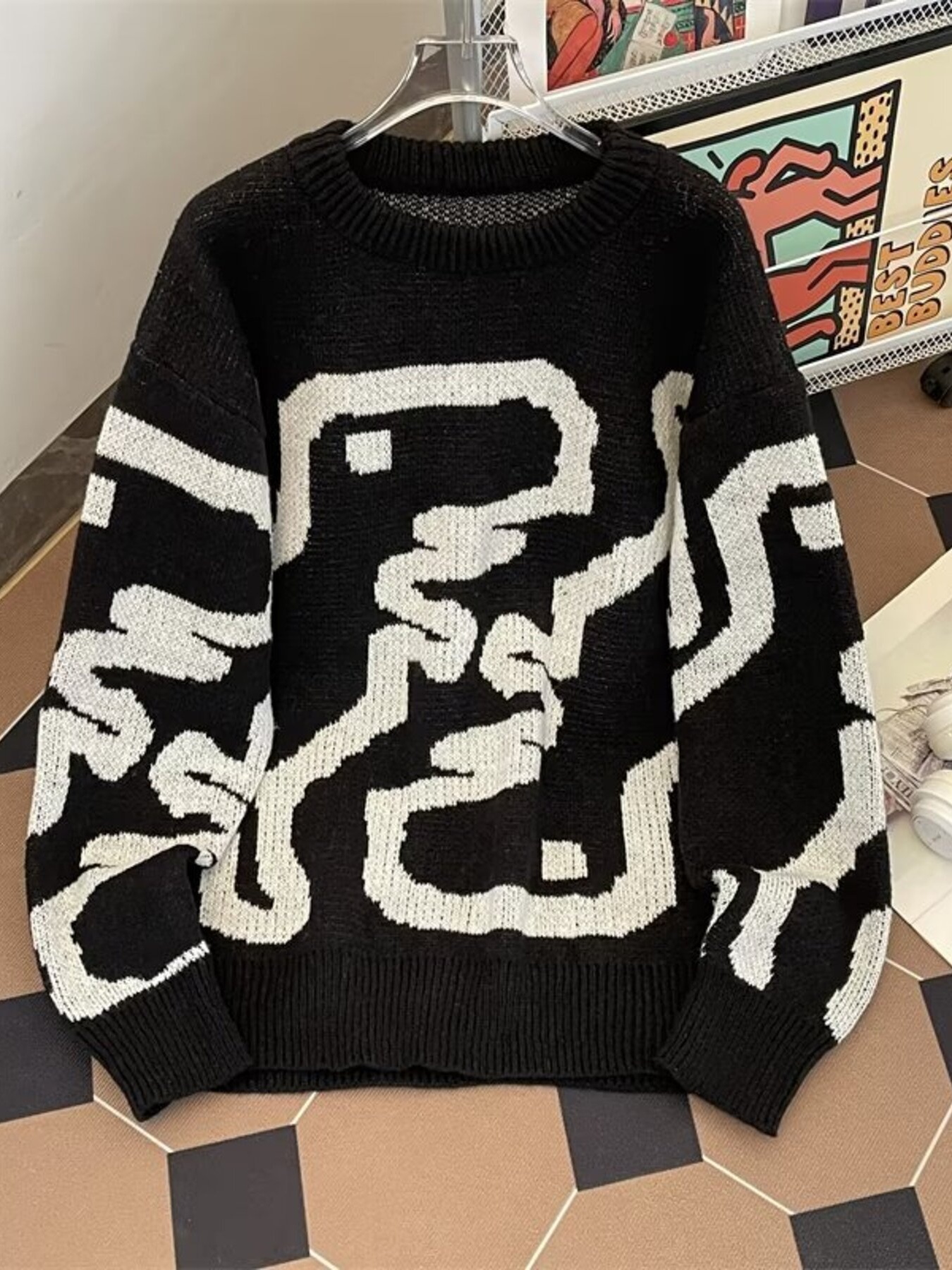 Men's Ribbed Hem Round Neck Sweater