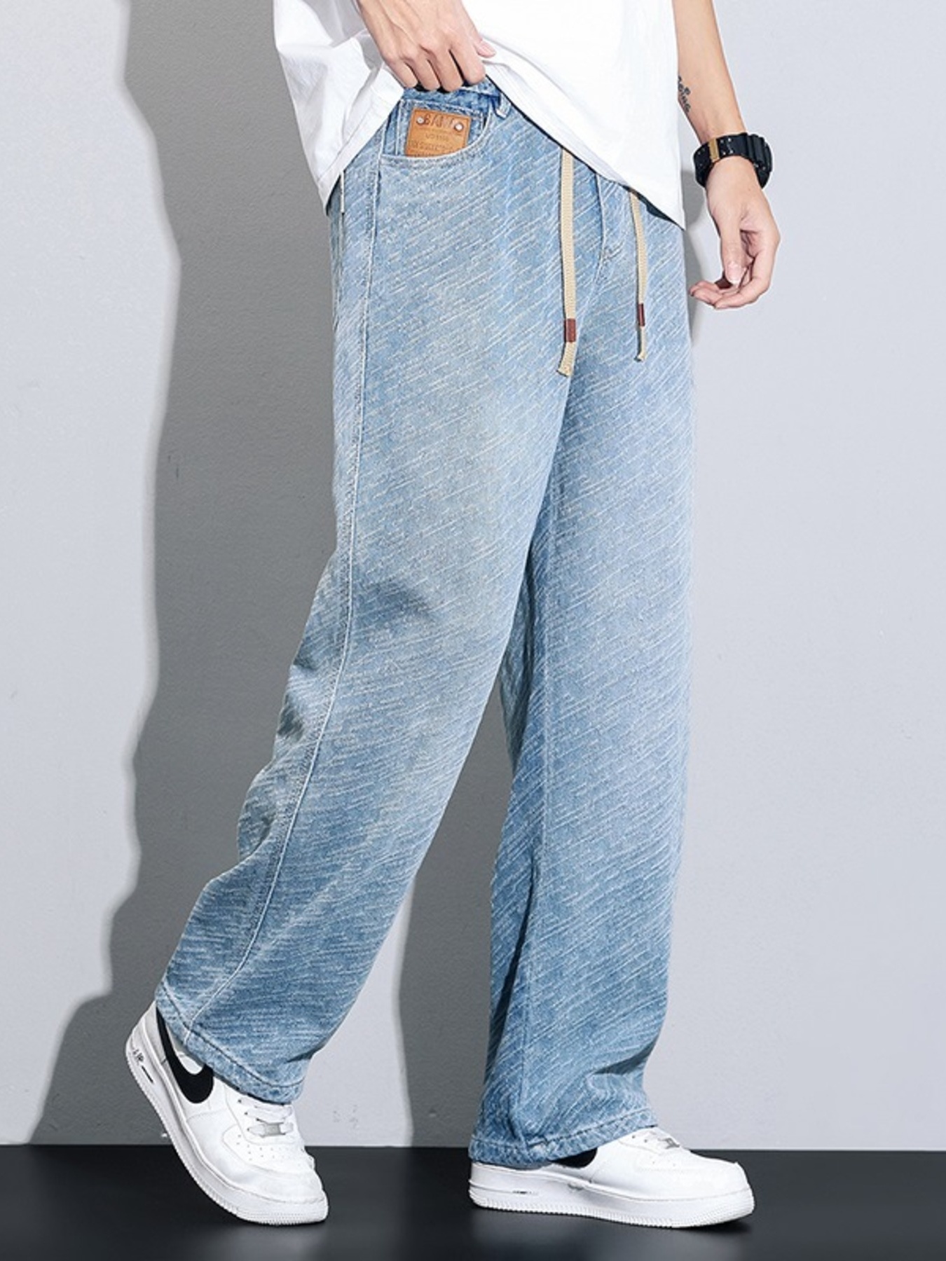 Men's Full Size Drawstring Wide Leg Jeans Plus Size