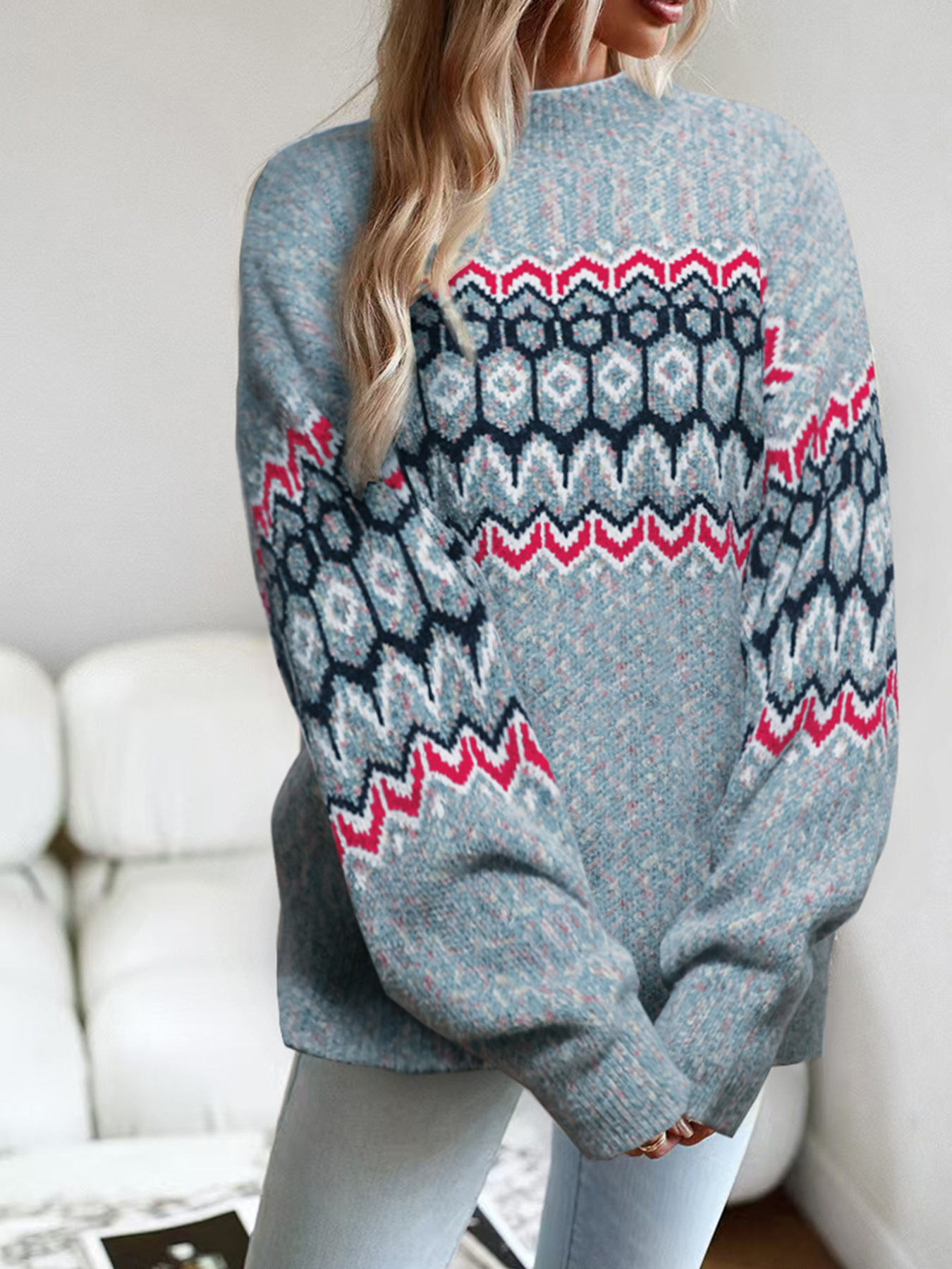 Geometric Pattern Long Sleeve Sweater