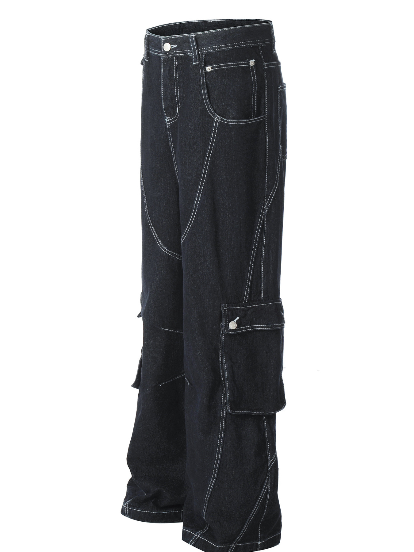 Men's Cargo Straight Jeans with Contrast Stitching