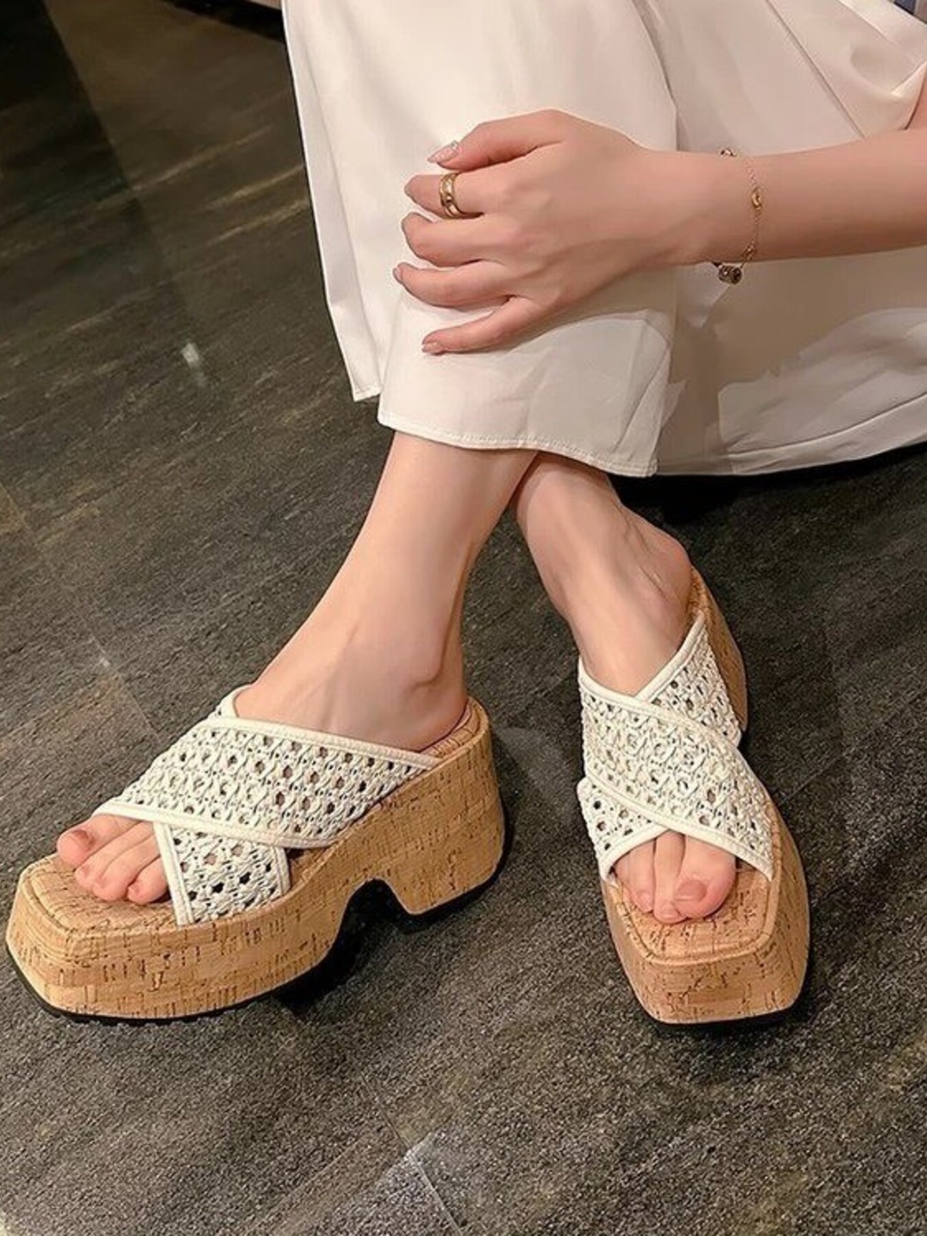 Hollow Out Mesh Platform Sandals