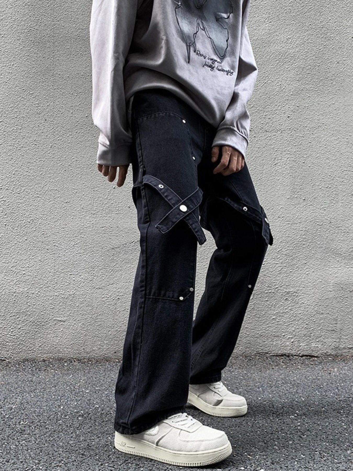 Men's Full Size Cross Strap Embellished Jeans Plus Size