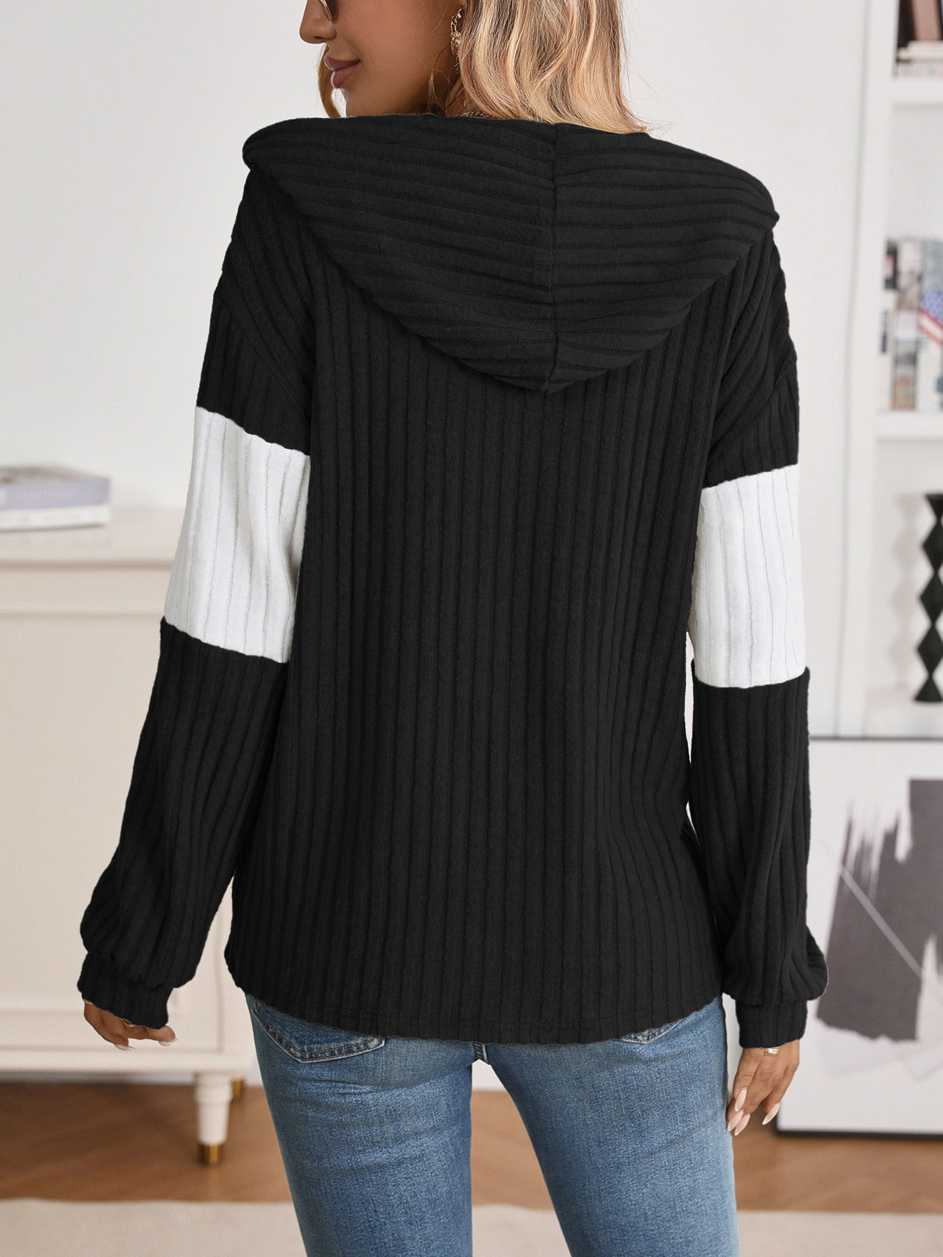 Drawstring Color Block Zip Up Outerwear