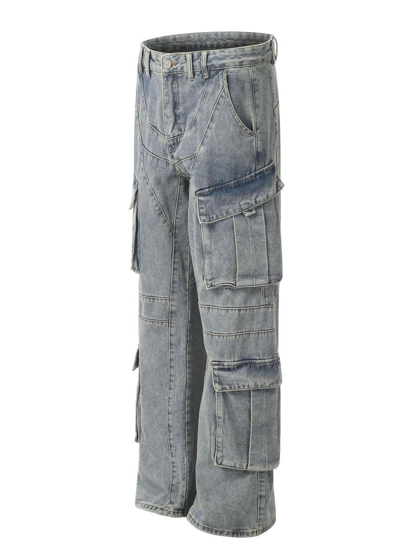 Men's Multi-Pocket Cargo Wide Leg Jeans